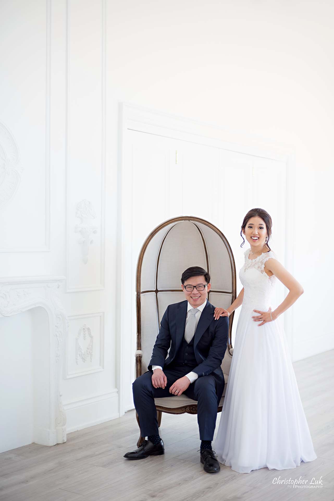 Christopher Luk Toronto Wedding Photographer - Mint Room Studios Bride Groom Natural Candid Photojournalistic Conservatory Ballroom Dome Chair Styled Portrait