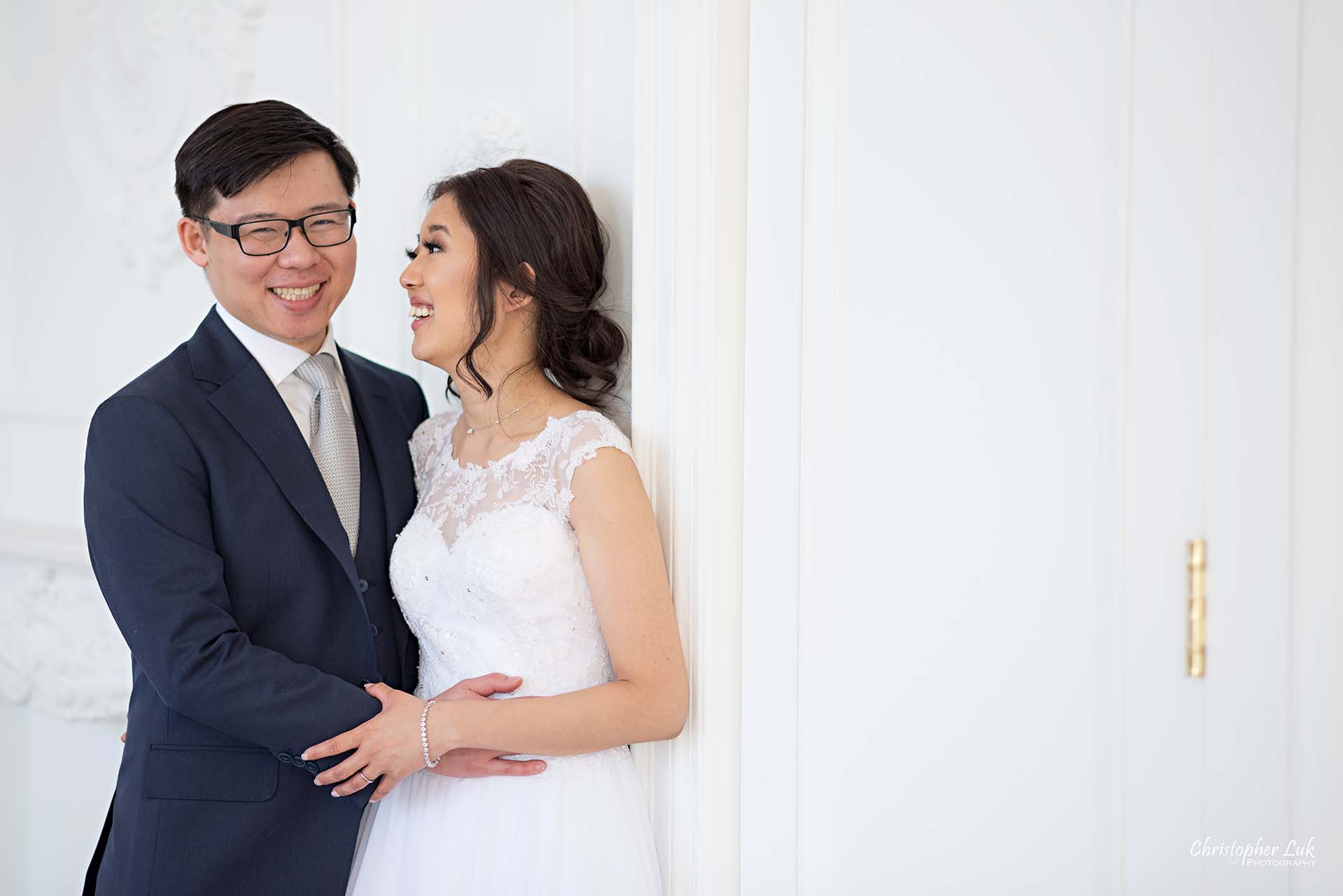 Christopher Luk Toronto Wedding Photographer - Mint Room Studios Bride Groom Natural Candid Photojournalistic Conservatory Ballroom Hug Laugh Close