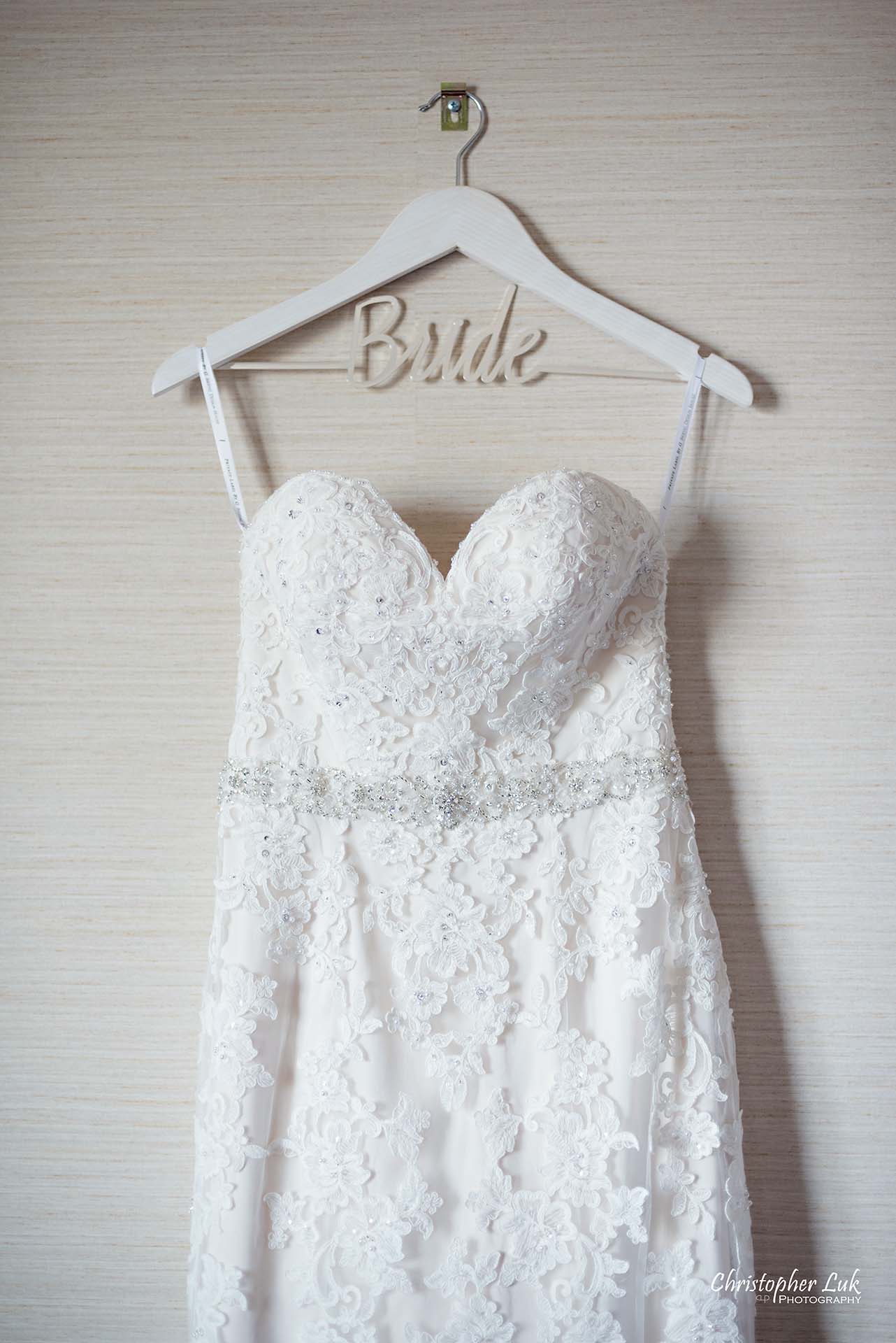Christopher Luk Toronto Wedding Photographer Hotel Bride Getting Ready Details Bridal Gown Dress Hanger