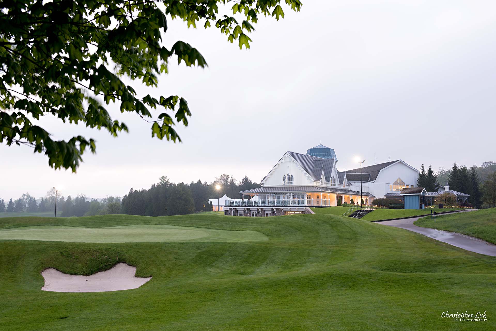 Christopher Luk Toronto Wedding Photographer Angus Glen Golf Club Markham Great Hall Dinner Reception Event Venue Green Field Sunset Pond Lake Clubhouse House Landscape Tree Leaves Long Exposure