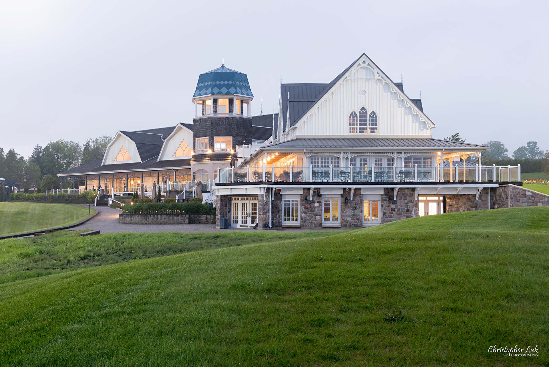 Christopher Luk Toronto Wedding Photographer Angus Glen Golf Club Markham Great Hall Dinner Reception Event Venue Green Field Sunset Pond Lake Clubhouse House Landscape Long Exposure Detail