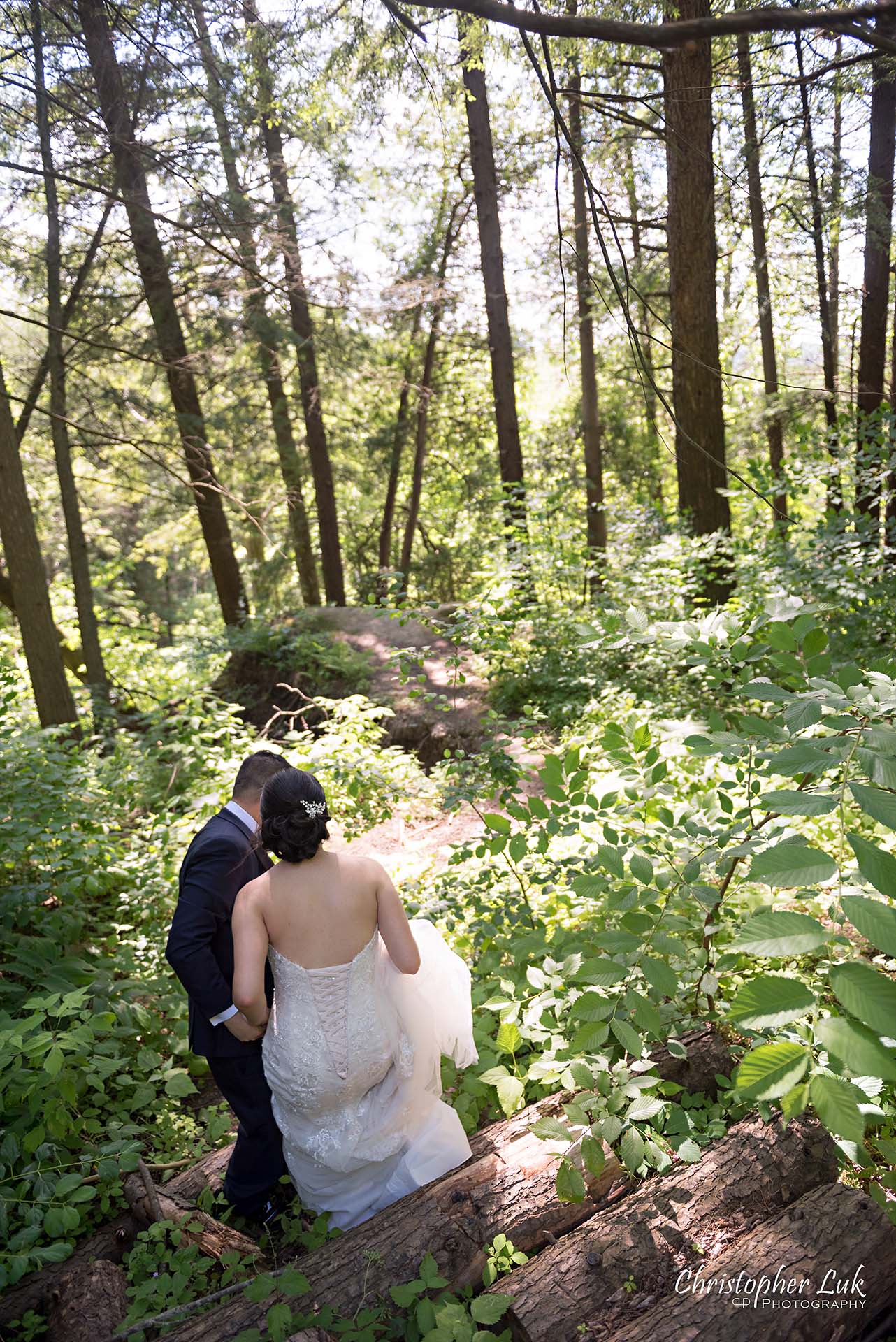 Christopher Luk Toronto Christian Community Church Kleinburg McMichael Art Gallery Presidente Banquet Hall Vaughan Wedding Photographer Bride Groom Natural Candid Photojournalistic Walking Climbing Forest Cliff Lookout Overlook Woods Wooded Area 