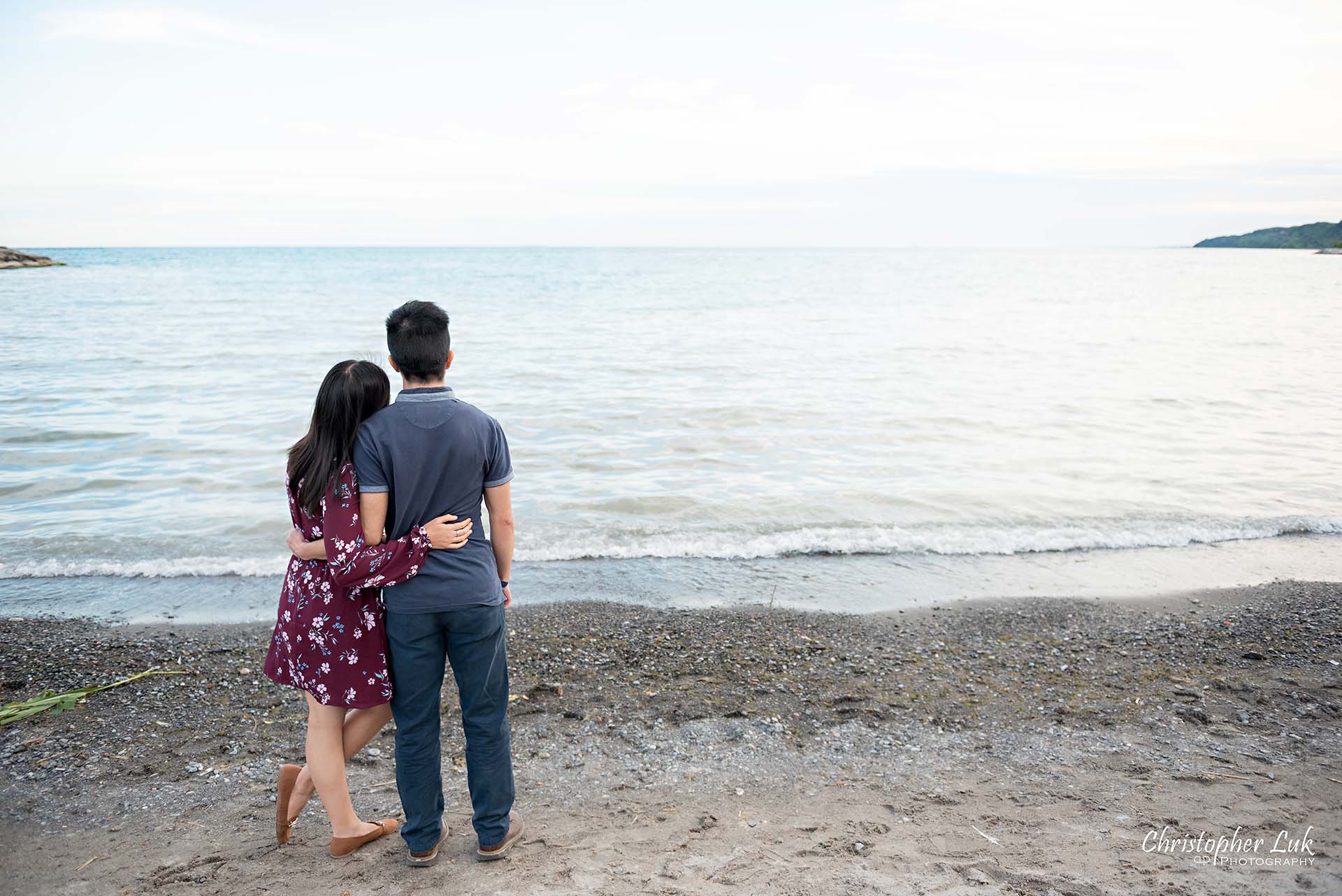 Christopher Luk Toronto Photographer Scarborough Bluffs Beach Park Sunset Surprise Wedding Marriage Engagement Proposal Candid Natural Photojournalistic Bride Groom Waterfront Water Lake Ontario Background Hug Sand