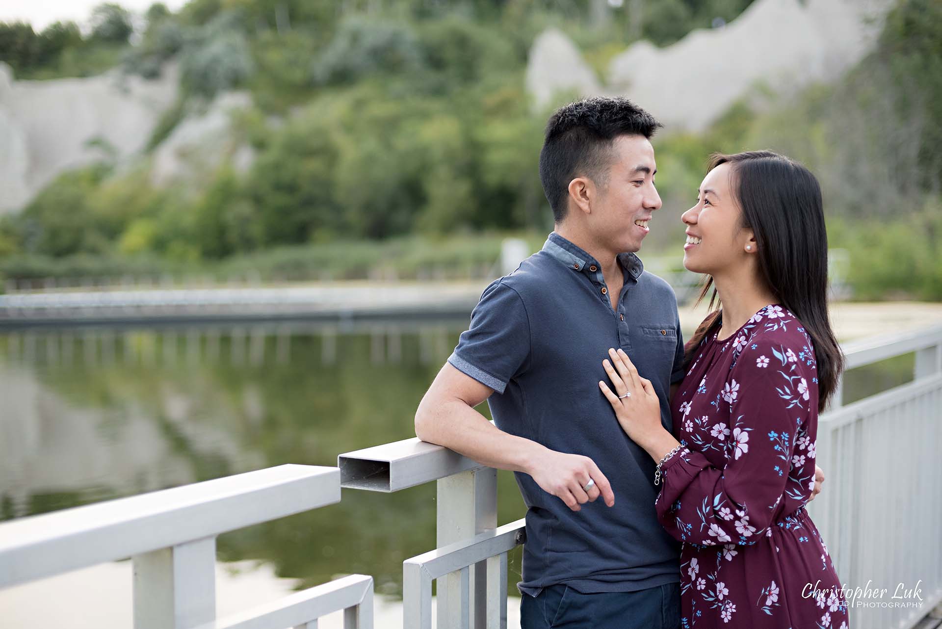 Christopher Luk Toronto Photographer Scarborough Bluffs Beach Park Sunset Surprise Wedding Marriage Engagement Proposal Candid Natural Photojournalistic Bride Groom Hug Boardwalk Bridge Portrait Laugh