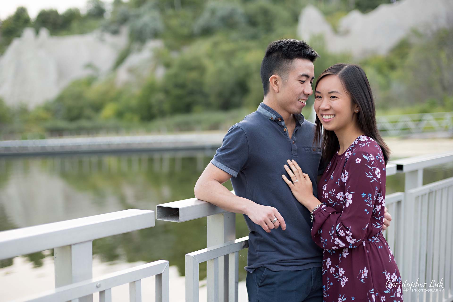 Christopher Luk Toronto Photographer Scarborough Bluffs Beach Park Sunset Surprise Wedding Marriage Engagement Proposal Candid Natural Photojournalistic Bride Groom Hug Boardwalk Bridge Smile