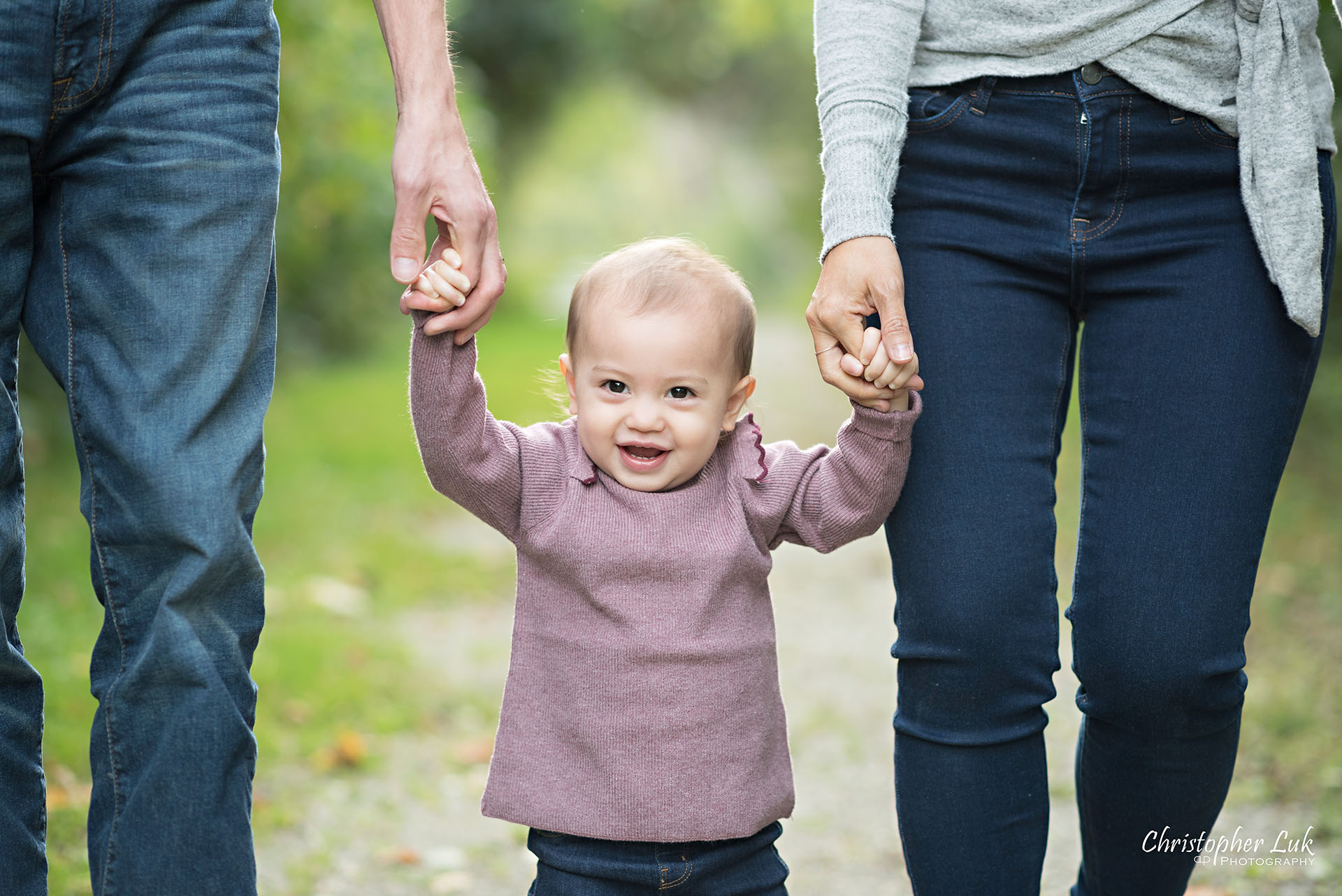 Christopher Luk Toronto Wedding Photographer Richmond Hill Baby Girl Sister Children Family Pictures Candid Natural Photojournalistic Mother Father Mom Dad Motherhood Smile Daughter Walking Holding Hands Feet Close Smile