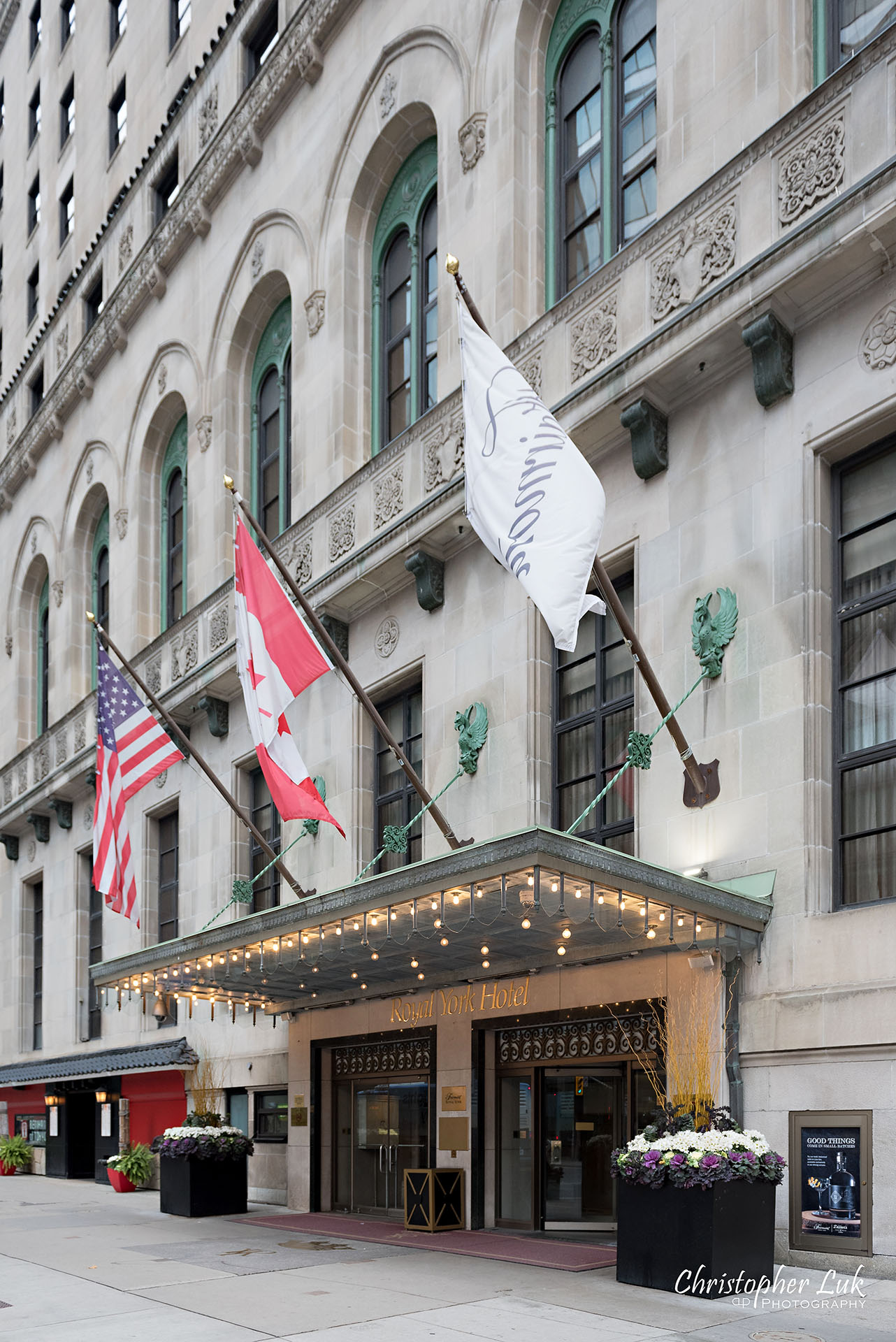 Toronto Fairmont Royal York Hotel Wedding Christopher Luk Photographer Photography Main Entrance Street Exterior Vertical 