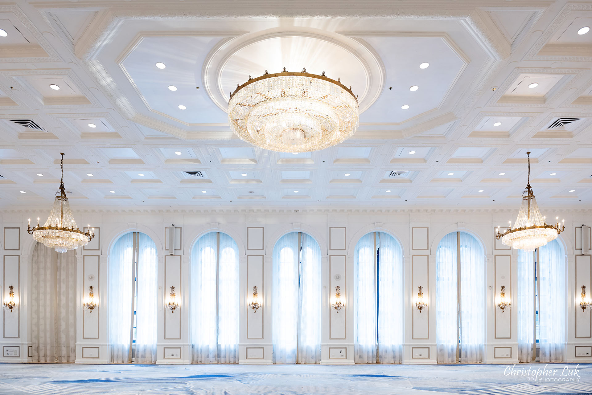 Toronto Fairmont Royal York Hotel Wedding Christopher Luk Photographer Photography Concert Hall Wide Crystal Chandelier 