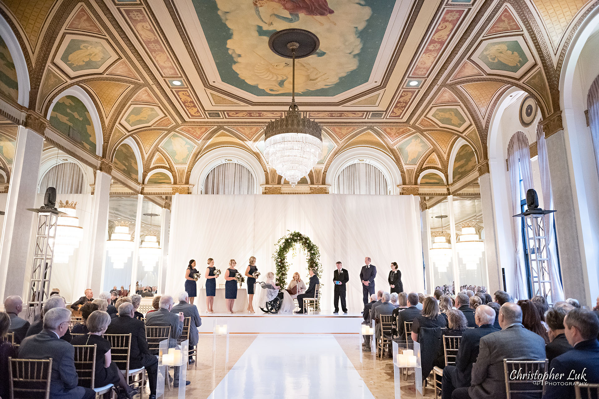 Toronto Fairmont Royal York Hotel Wedding Christopher Luk Photographer Photography Crystal Chandelier Ballroom Ceremony Candid Natural Photojournalistic Vows Wide Landscape