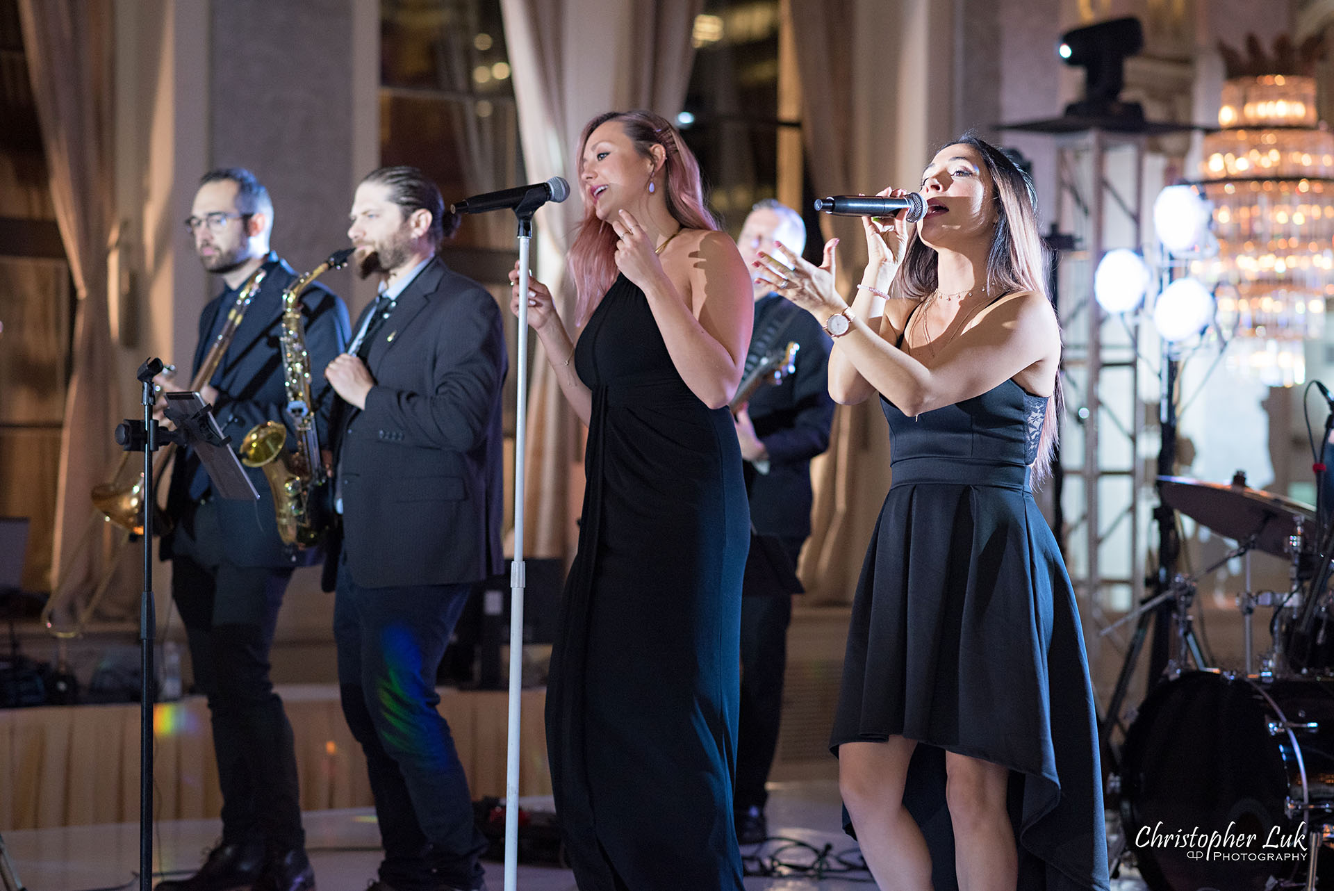 Toronto Fairmont Royal York Hotel Wedding Christopher Luk Photographer Photography Crystal Chandelier Ballroom Dinner Reception The Sound Parade Live Event Band Carolyn Cardona Wayland Alicia Santos