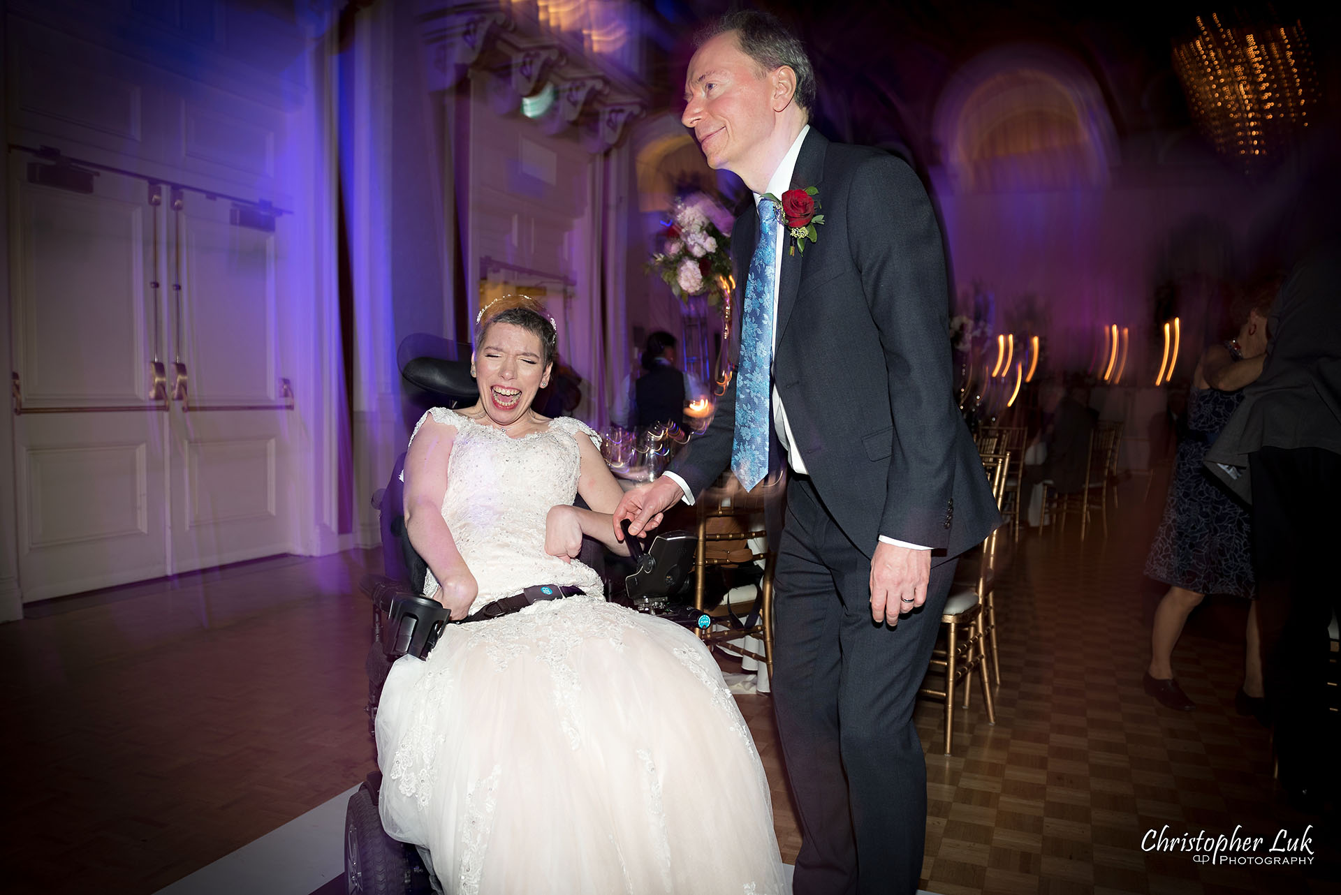 Toronto Fairmont Royal York Hotel Wedding Christopher Luk Photographer Photography Crystal Chandelier Ballroom Dinner Reception The Sound Parade Live Event Band Dance Floor Bride Groom Candid Dancing Fun 