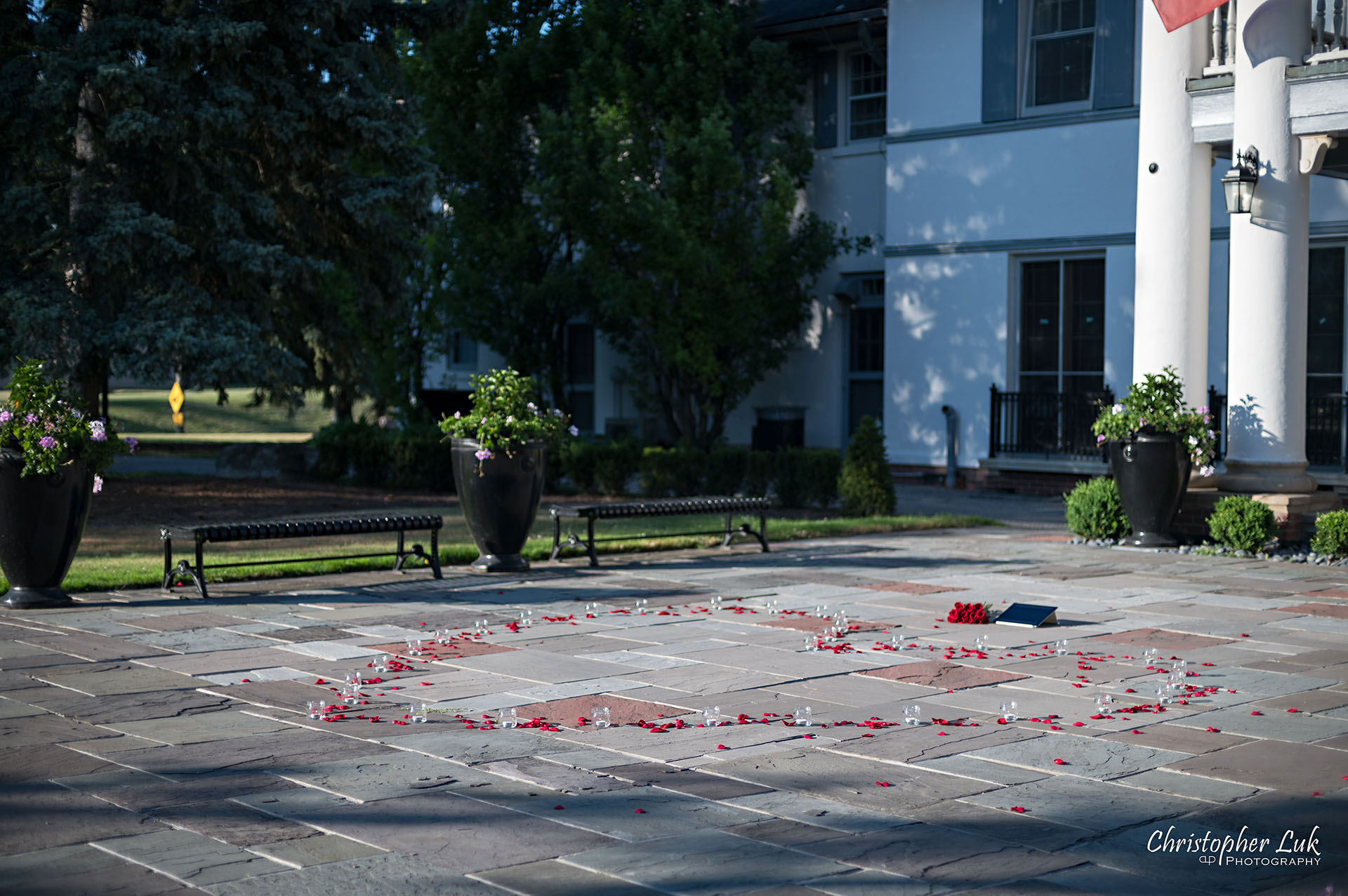 Christopher Luk Photographer Heintzman House Markham Sunset Surprise Wedding Marriage Engagement Proposal Historic Estate Candles Heart Rose Flower Petals Details Diagonal