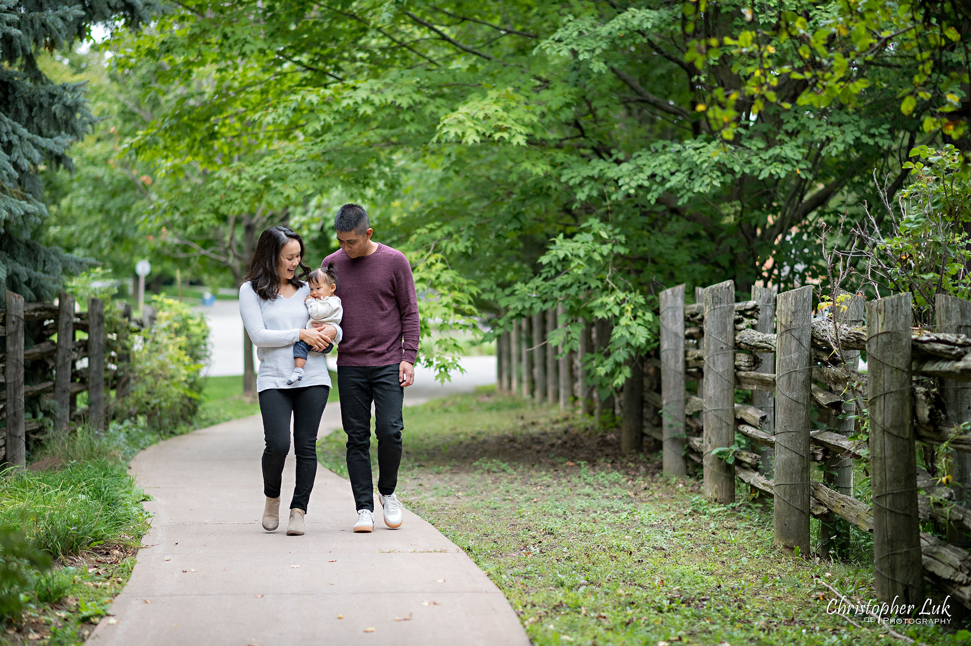 Christopher Luk Toronto Markham Family Wedding Photographer Baby Girl Natural Candid Photojournalistic Mom Dad Mother Father Motherhood Fatherhood Daughter Landscape Walking Path Together