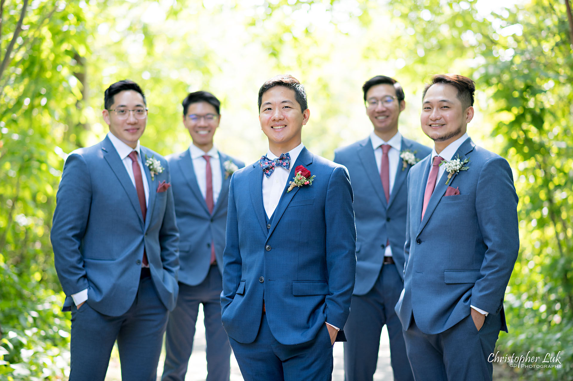 Christopher Luk Toronto Wedding Photographer Bridle Trail Baptist Church Unionville Main Street Crystal Fountain Event Venue Bride Groom Natural Photojournalistic Candid Creative Portrait Session Pictures Forest Best Man Groomsmen Stylish Boy Band Smile