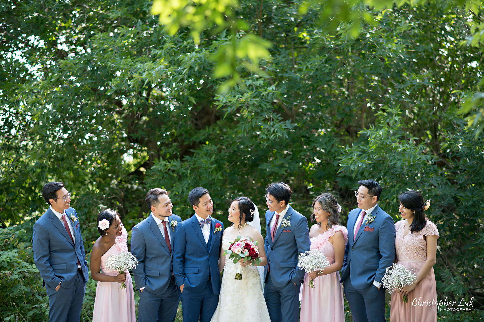Christopher Luk Toronto Wedding Photographer Bridle Trail Baptist Church Unionville Main Street Crystal Fountain Event Venue Bride Groom Natural Photojournalistic Candid Creative Portrait Session Pictures Bridal Party Best Man Groomsmen Maid of Honour Bridesmaids Forest Landscape 