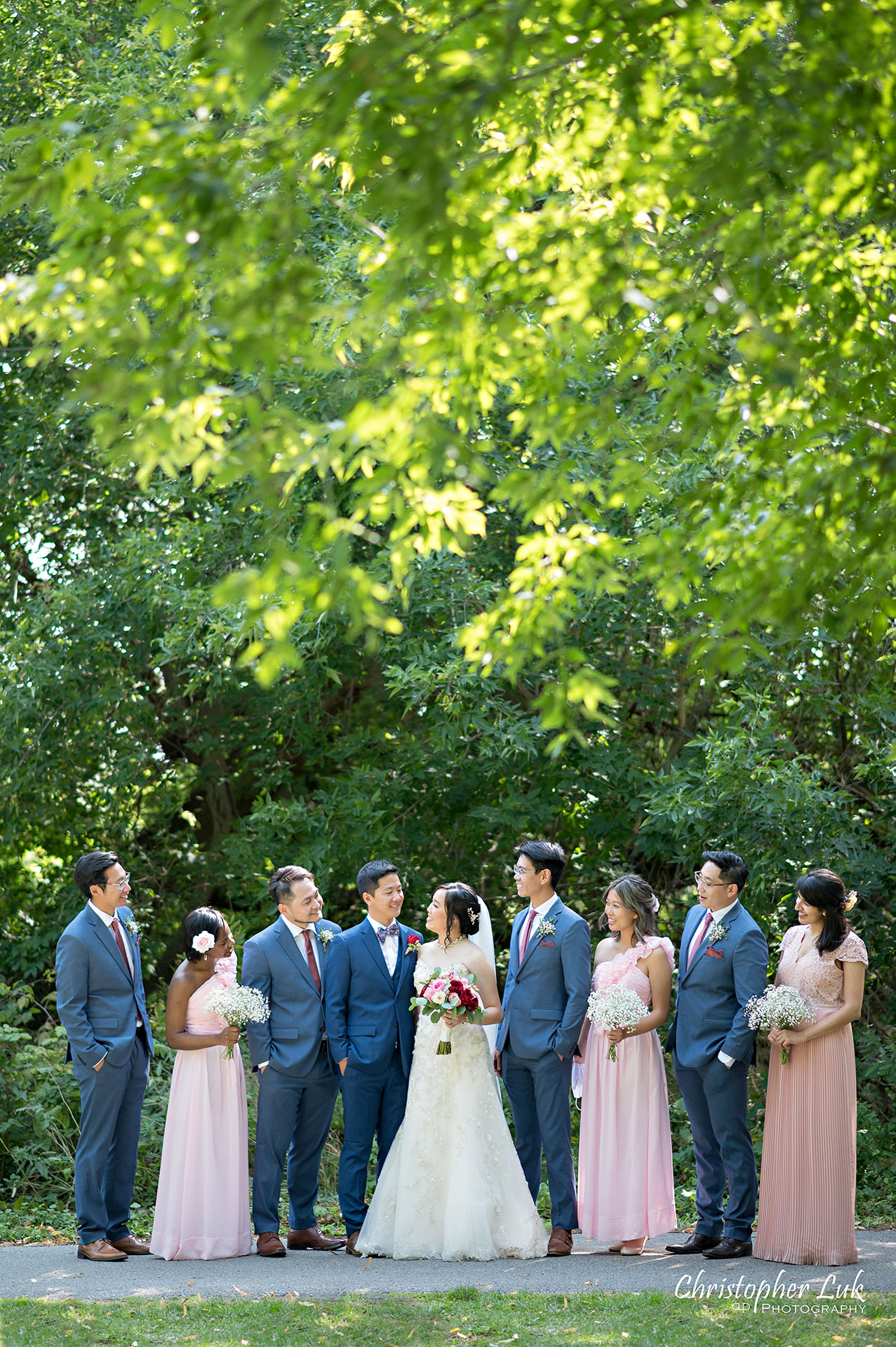 Christopher Luk Toronto Wedding Photographer Bridle Trail Baptist Church Unionville Main Street Crystal Fountain Event Venue Bride Groom Natural Photojournalistic Candid Creative Portrait Session Pictures Bridal Party Best Man Groomsmen Maid of Honour Bridesmaids Forest Vertical Portrait 