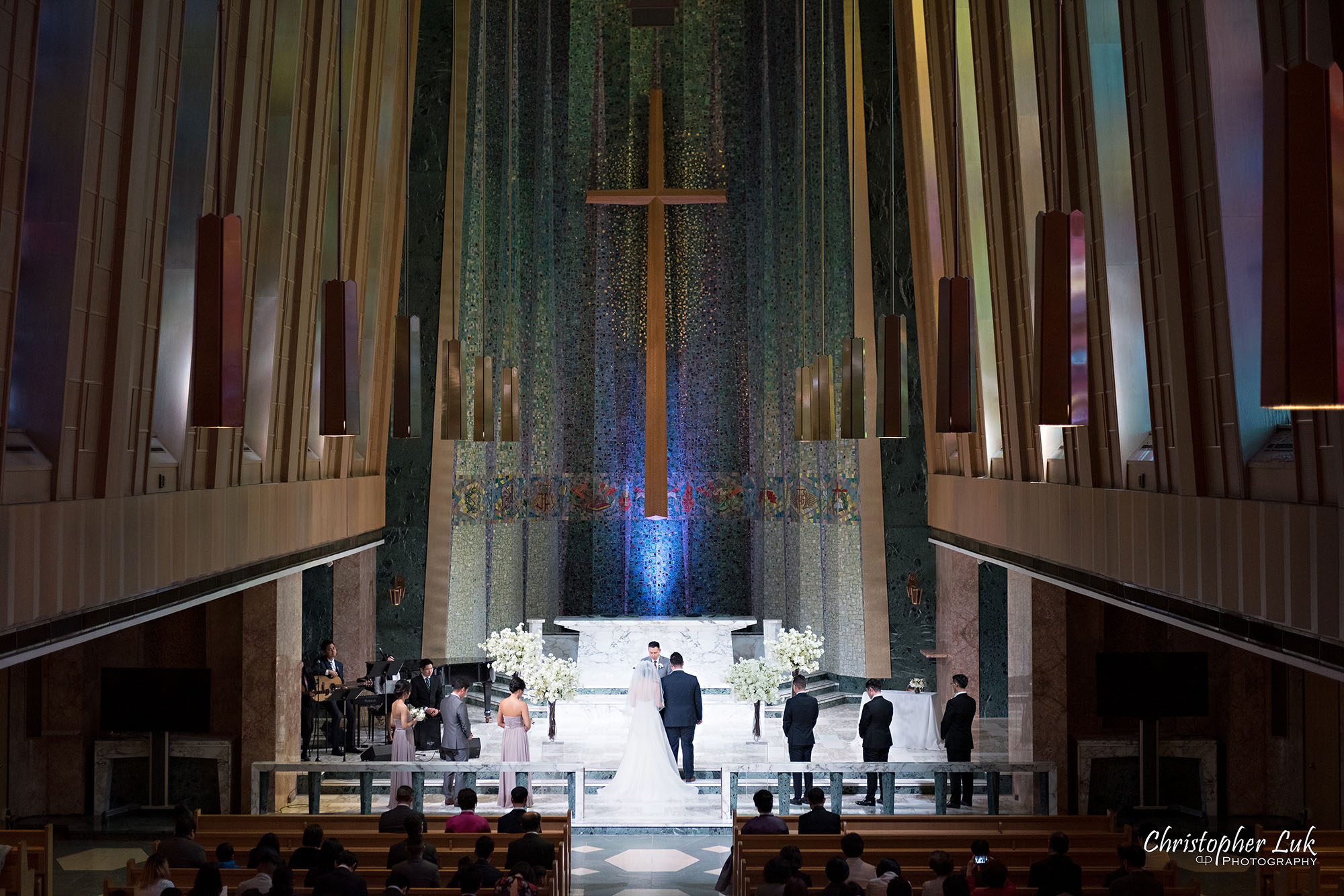 Christopher Luk Toronto Wedding Photography Tyndale Chapel Church Ceremony Venue Location Bride Groom Altar Stained Glass Windows Balcony Detail