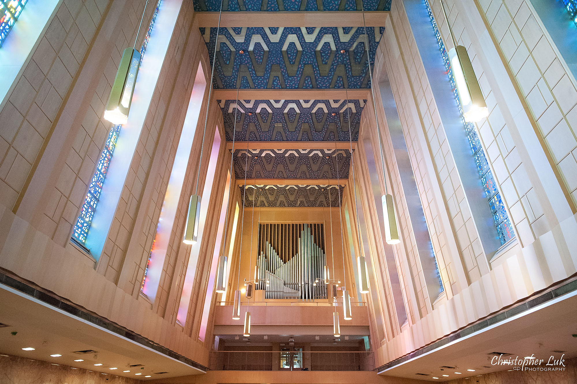 Christopher Luk Toronto Wedding Photography Tyndale Chapel Church Ceremony Venue Location Pipe Organ Ceiling Stained Glass Windows