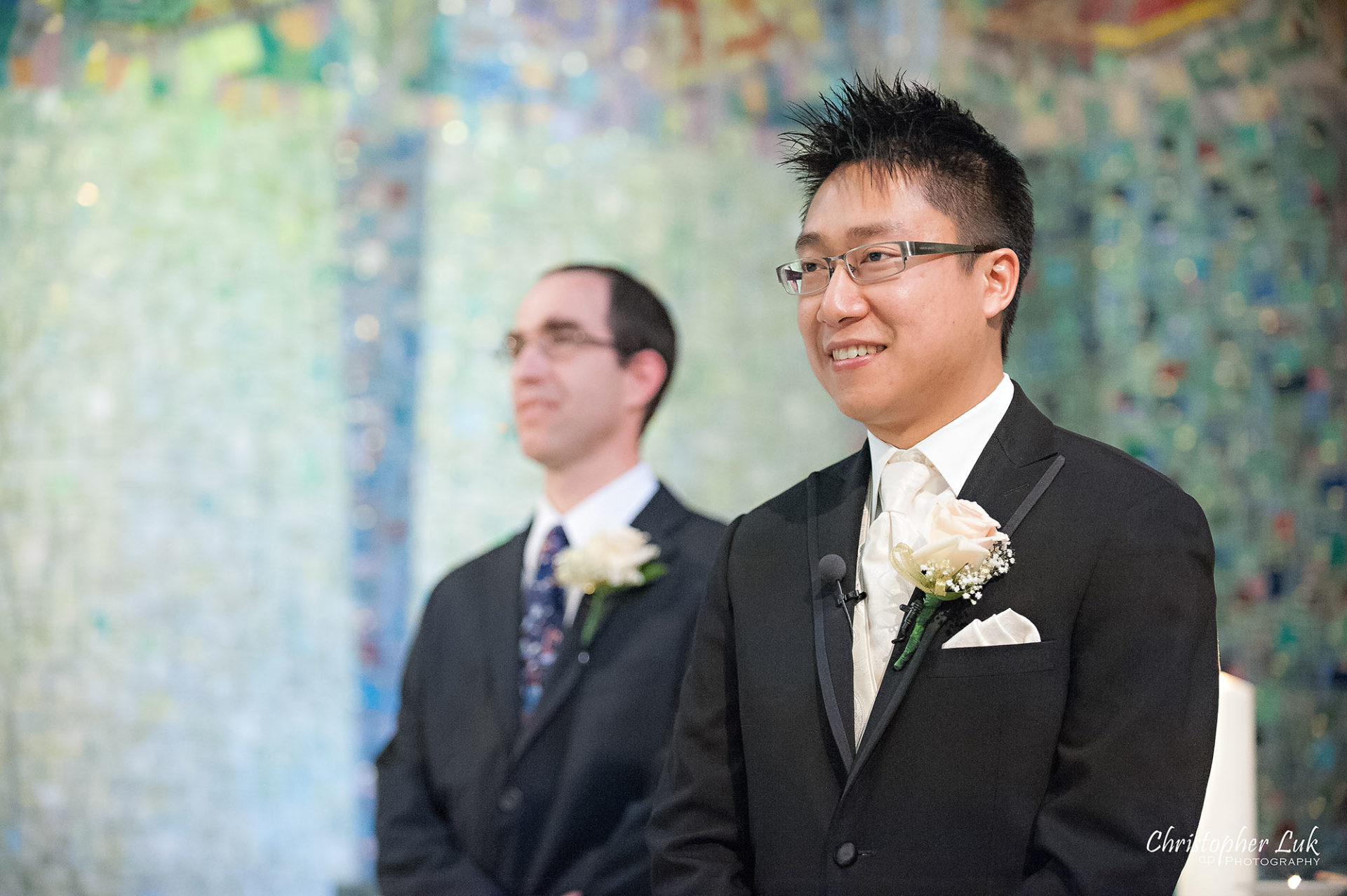 Christopher Luk Toronto Wedding Photography Tyndale Chapel Church Ceremony Venue Location Bride Groom Altar Reaction Walking Down the Aisle Processional 