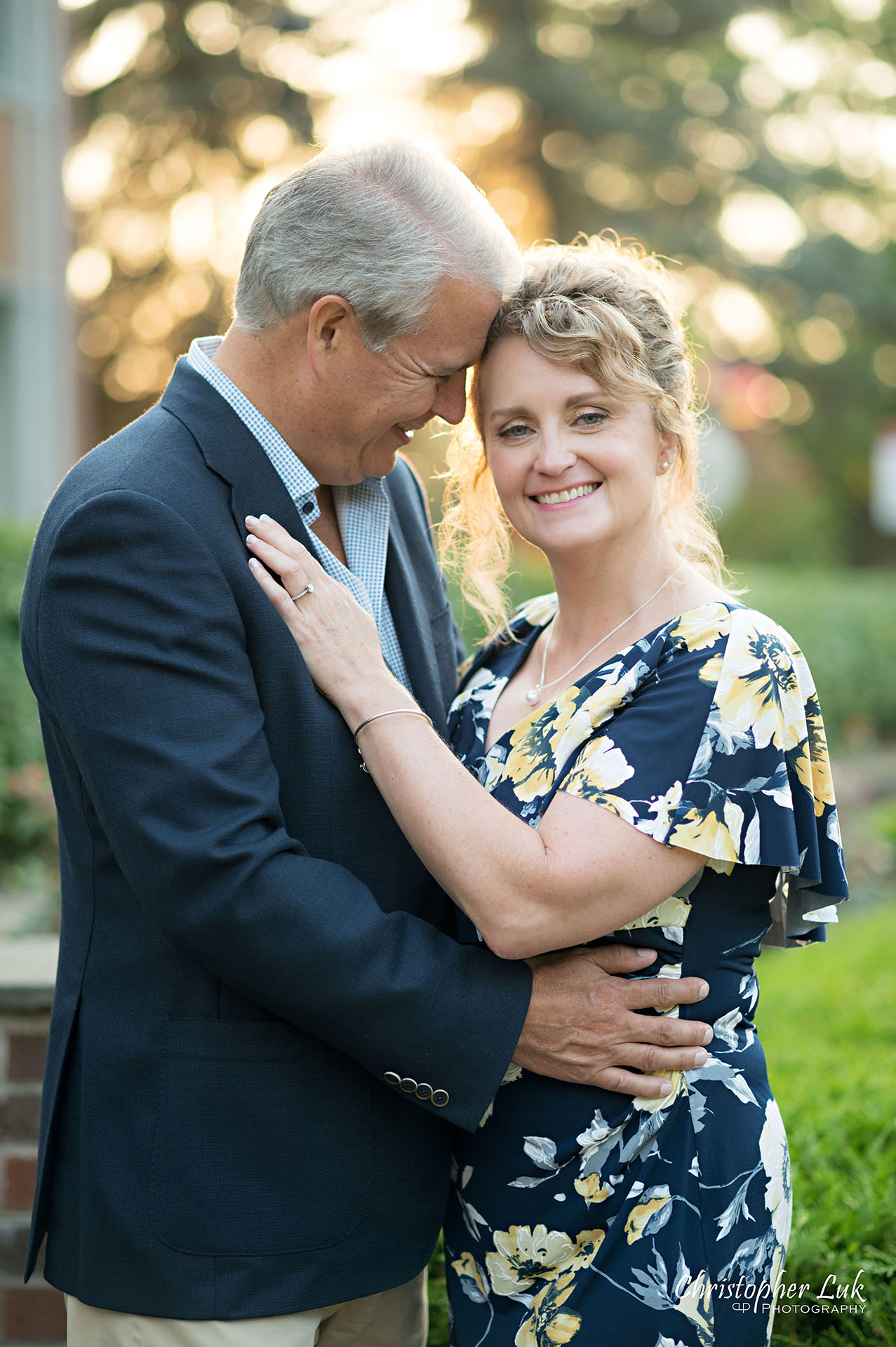 Christopher Luk Toronto Wedding Photographer Glendon Hall College Campus York University Engagement Session Natural Candid Photojournalistic Posed Bride Groom Smiling Hugging Sunset Golden Hour Portrait