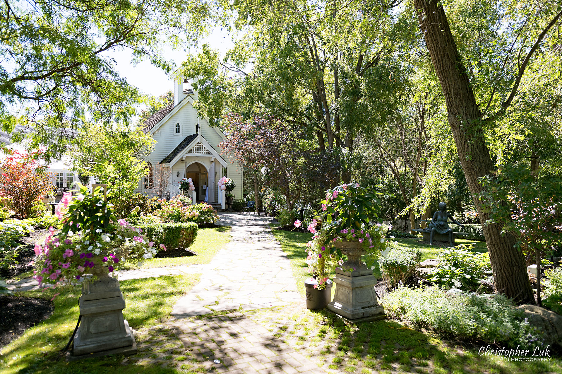 Christopher Luk Toronto Wedding Photographer The Doctor's House Chapel Kleinburg Ceremony Decor Details Garden Walkway Pathway Landscape Micro Microwedding 