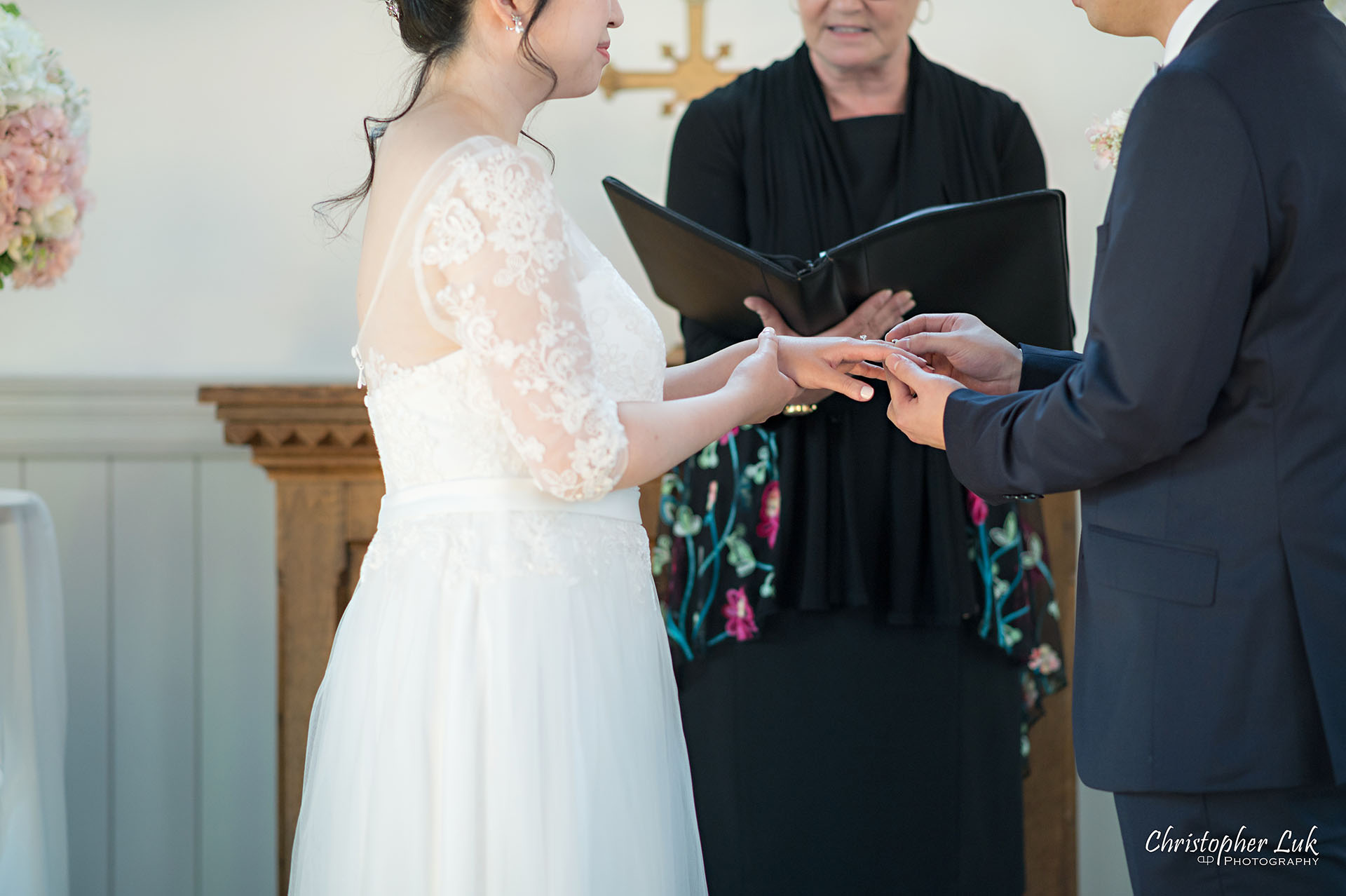 Christopher Luk Toronto Wedding Photographer The Doctor's House Chapel Kleinburg Natural Candid Photojournalistic Posed Bride Groom Ceremony Exchange of Rings Micro Microwedding 