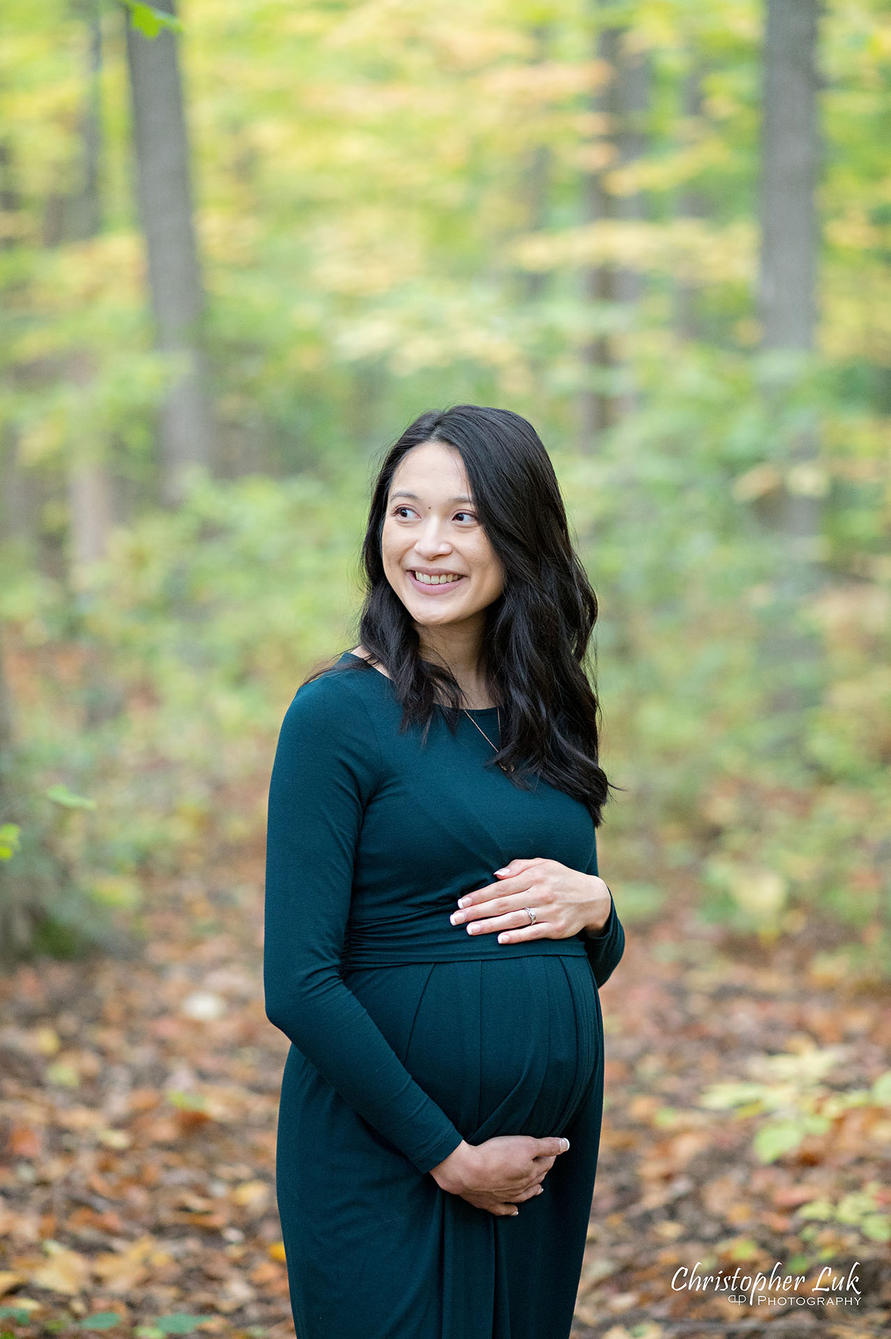 Markham Pregnancy Photos Pictures Toronto Maternity Photographer Mother Motherhood Baby Bump Candid Natural Photojournalistic Forest Trail Fall Autumn Leaves Portrait Mommy Mom