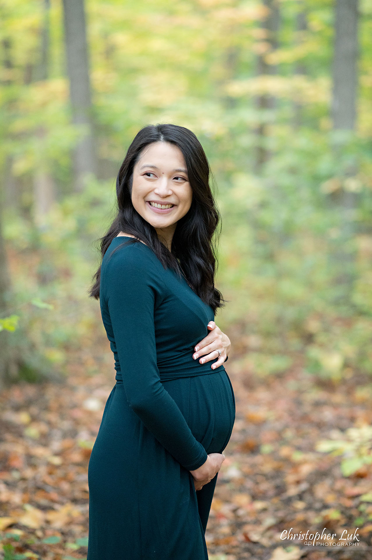 Markham Pregnancy Photos Pictures Toronto Maternity Photographer Mother Motherhood Baby Bump Candid Natural Photojournalistic Forest Trail Fall Autumn Leaves Portrait Mommy Mom