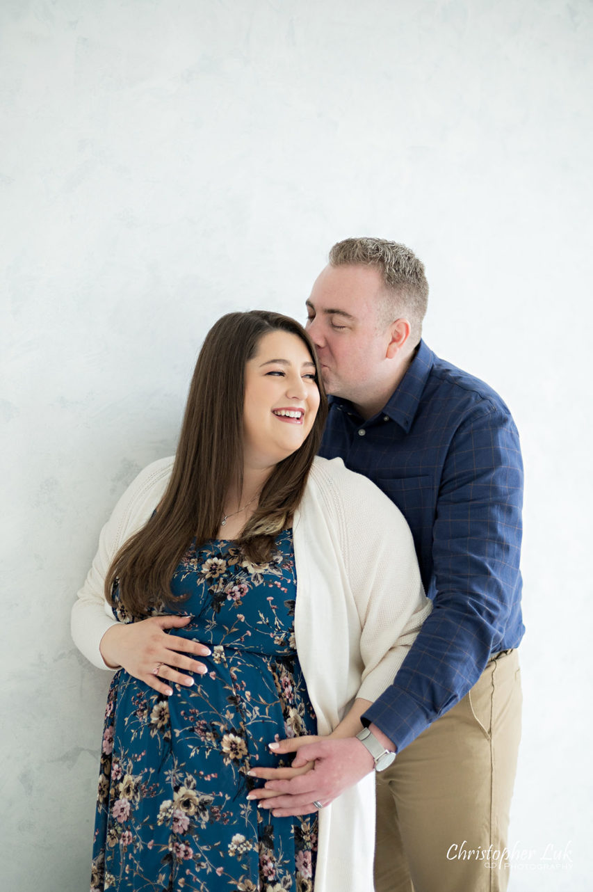 Christopher Luk Markham Pregnancy Photographer Maternity Sunday Photography Studio Candid Natural Organic Photojournalistic Mommy Daddy Mom Dad Baby Bump Smile Portrait Kiss