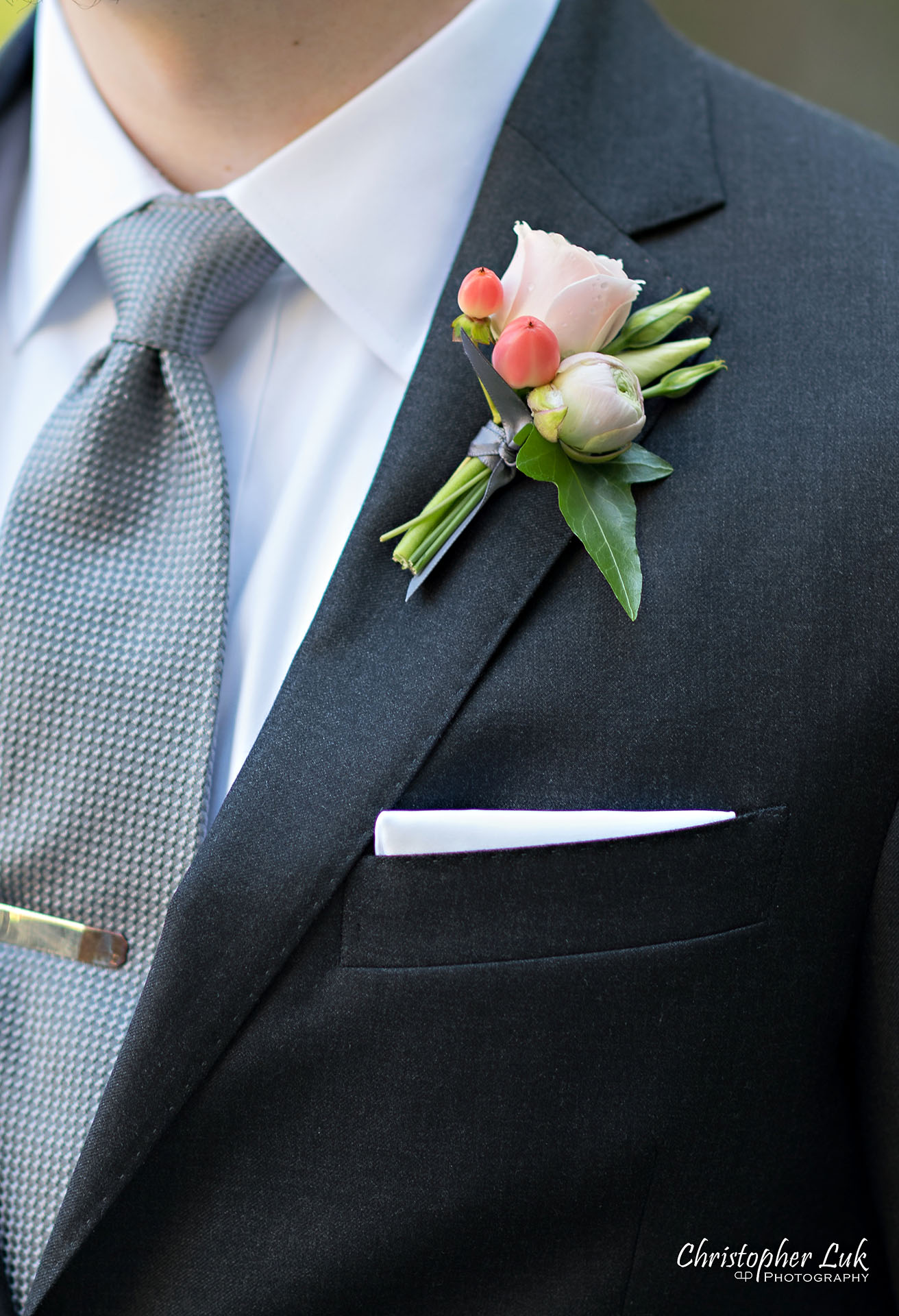 Christopher Luk Old Mill Toronto Wedding Photographer Wedding Natural Photojournalistic Candid Organic Groom Portrait Cool Green Shady Boutonniere Detail