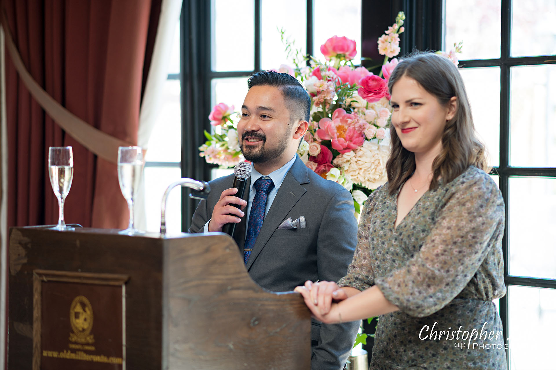 Christopher Luk Old Mill Toronto Wedding Photographer Wedding Bride Guest Natural Candid Photojournalistic Siblings Family Speech Podium