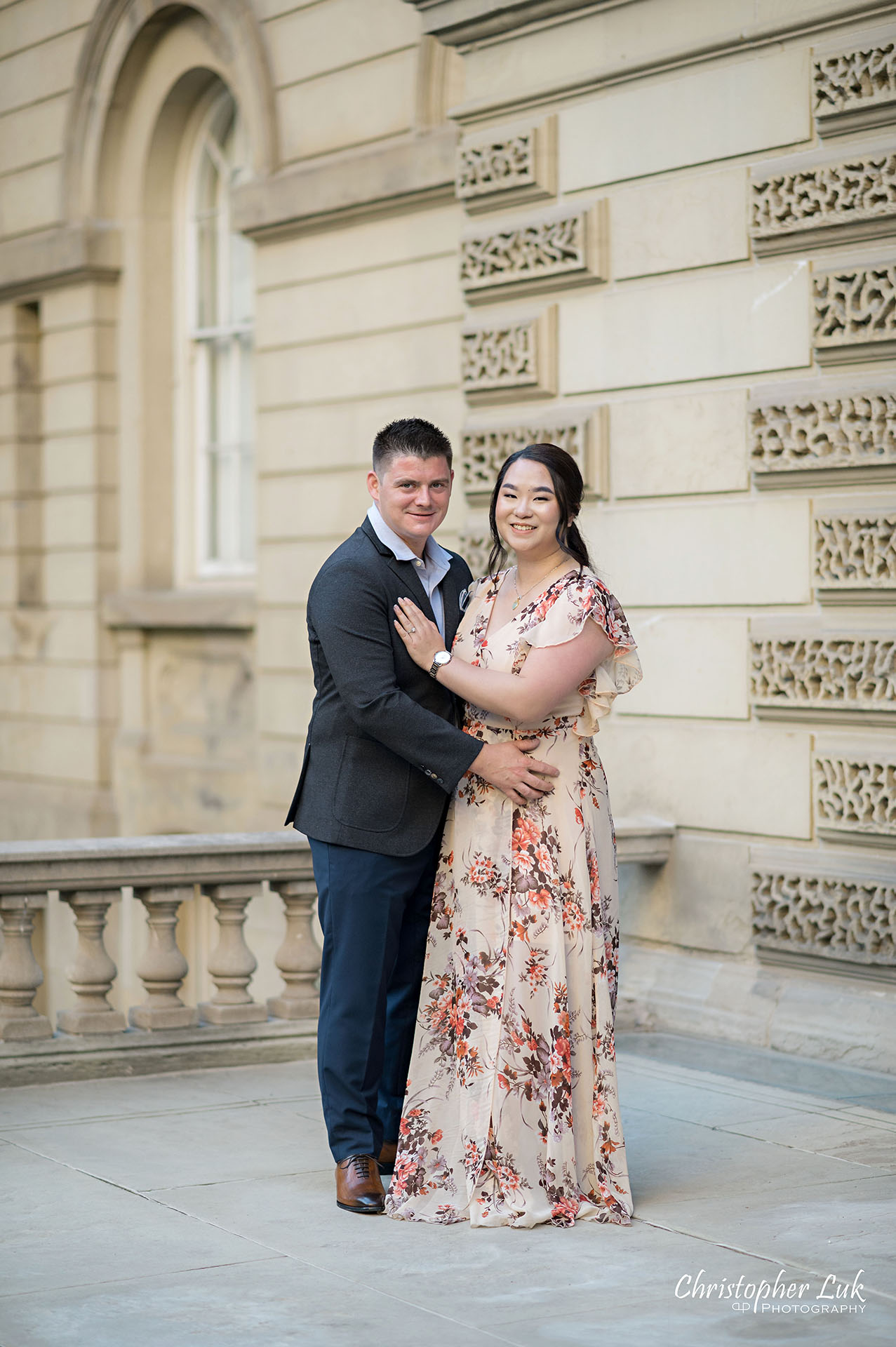 Christopher Luk Toronto Wedding Photographer Engagement Photos Pictures Session Osgoode Hall Nathan Philips Square City Hall Bride Groom Natural Candid Photojournalistic Organic Sunset Hug Smile Portrait