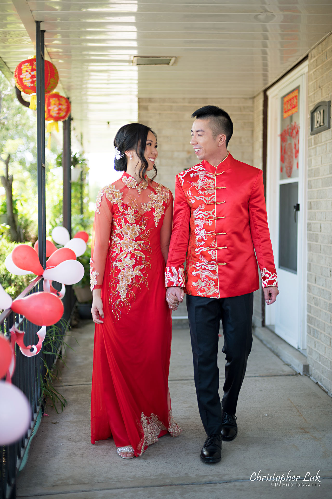 Toronto Wedding Photography Bride Groom Vietnamese Ao Dai Chinese Dragon Phoenix Walking Together 