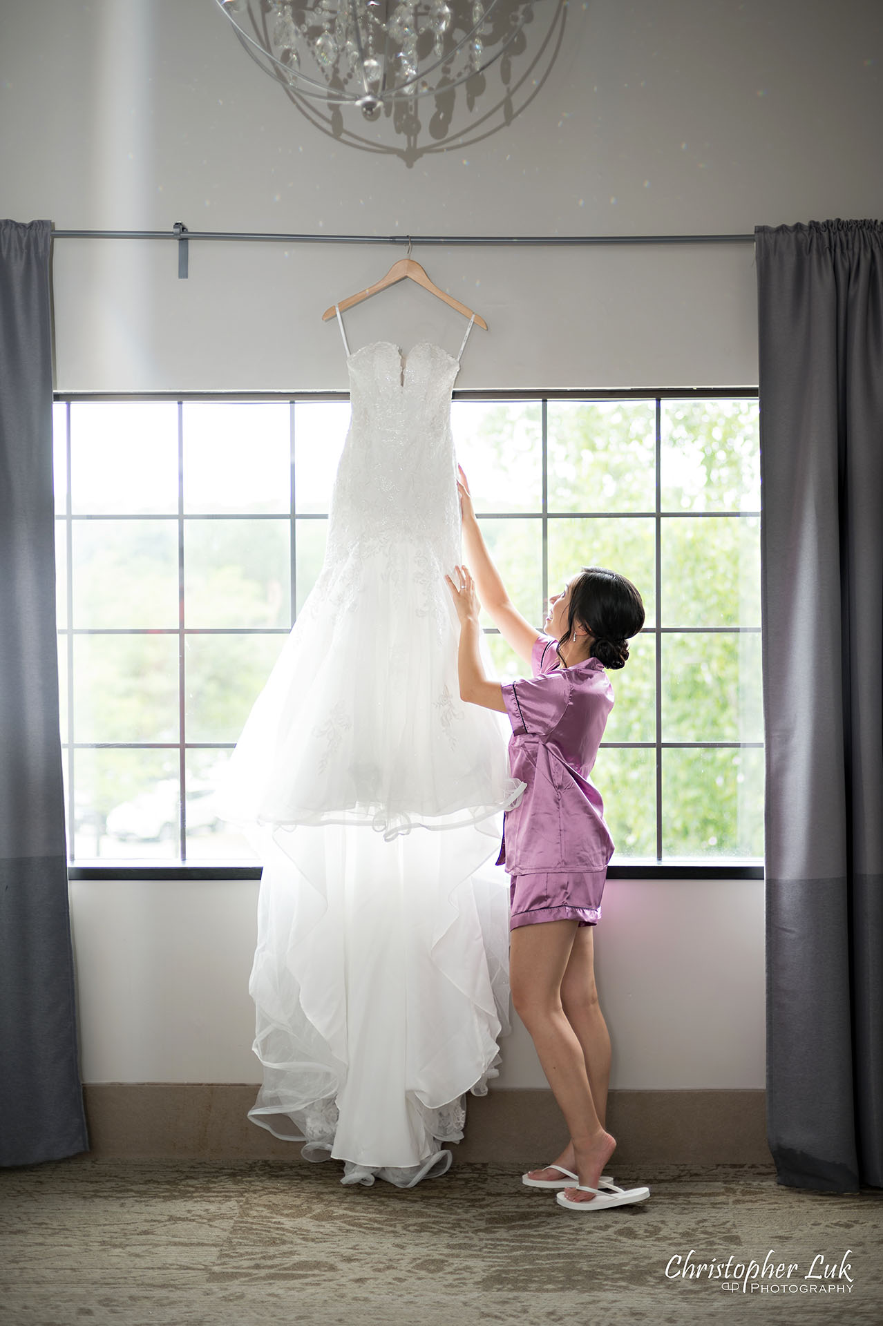 Toronto Wedding Photography Bride Getting Ready Candid Natural Photojournalistic Organic Bridal Gown Dress Hanging