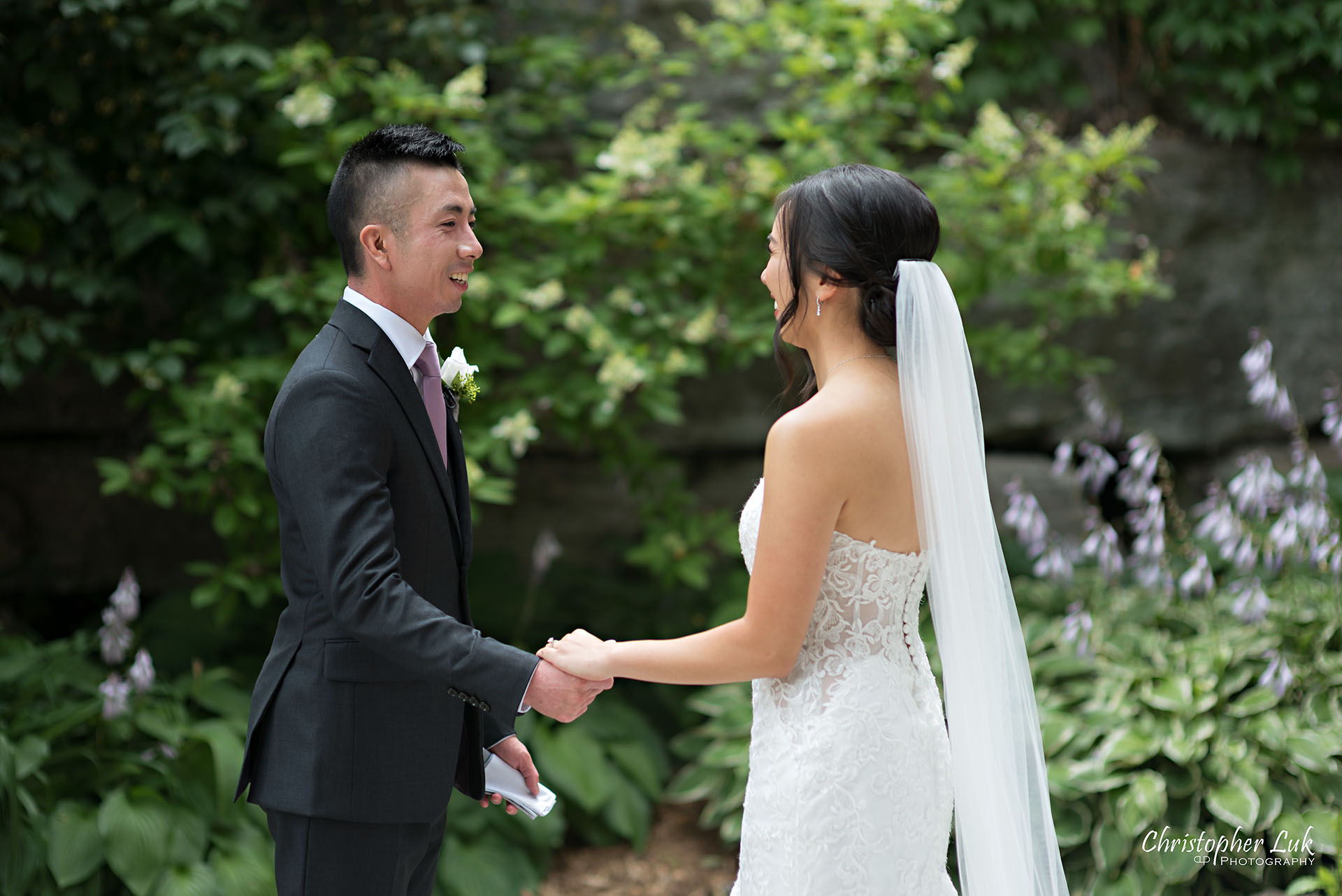 Toronto Wedding Photography Candid Natural Photojournalistic Organic First Look Reveal Bride Groom Holding Hands Together 