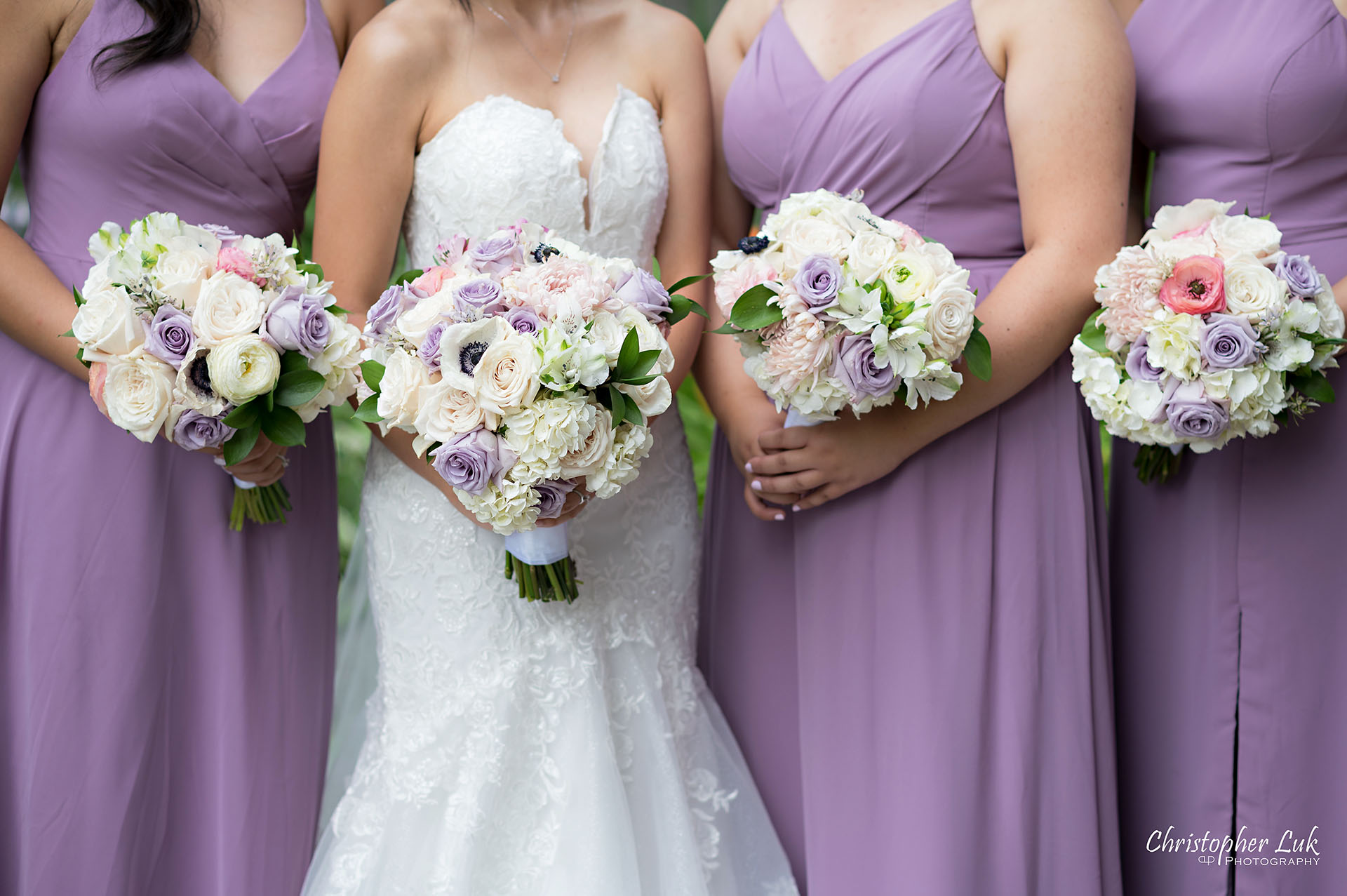 Toronto Wedding Photography Candid Natural Photojournalistic Organic Bride Bridesmaids Purple Dresses Bouquets Detail