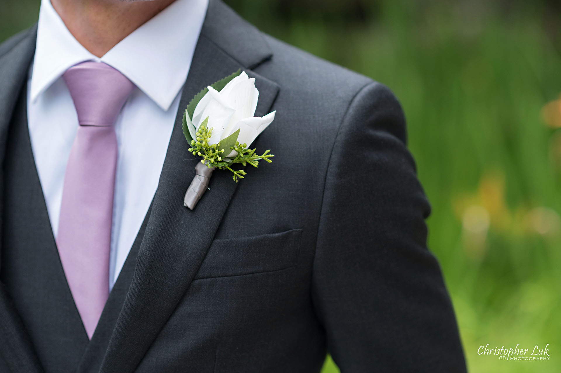 Toronto Wedding Photography Candid Natural Photojournalistic Organic Groom Lapel DIY Floral Boutonniere Detail