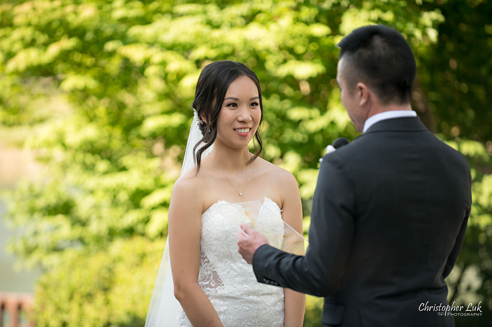 Toronto Wedding Photography The Manor Elizabeth Hall Tent Ceremony Bride Groom Vows Reaction Smile