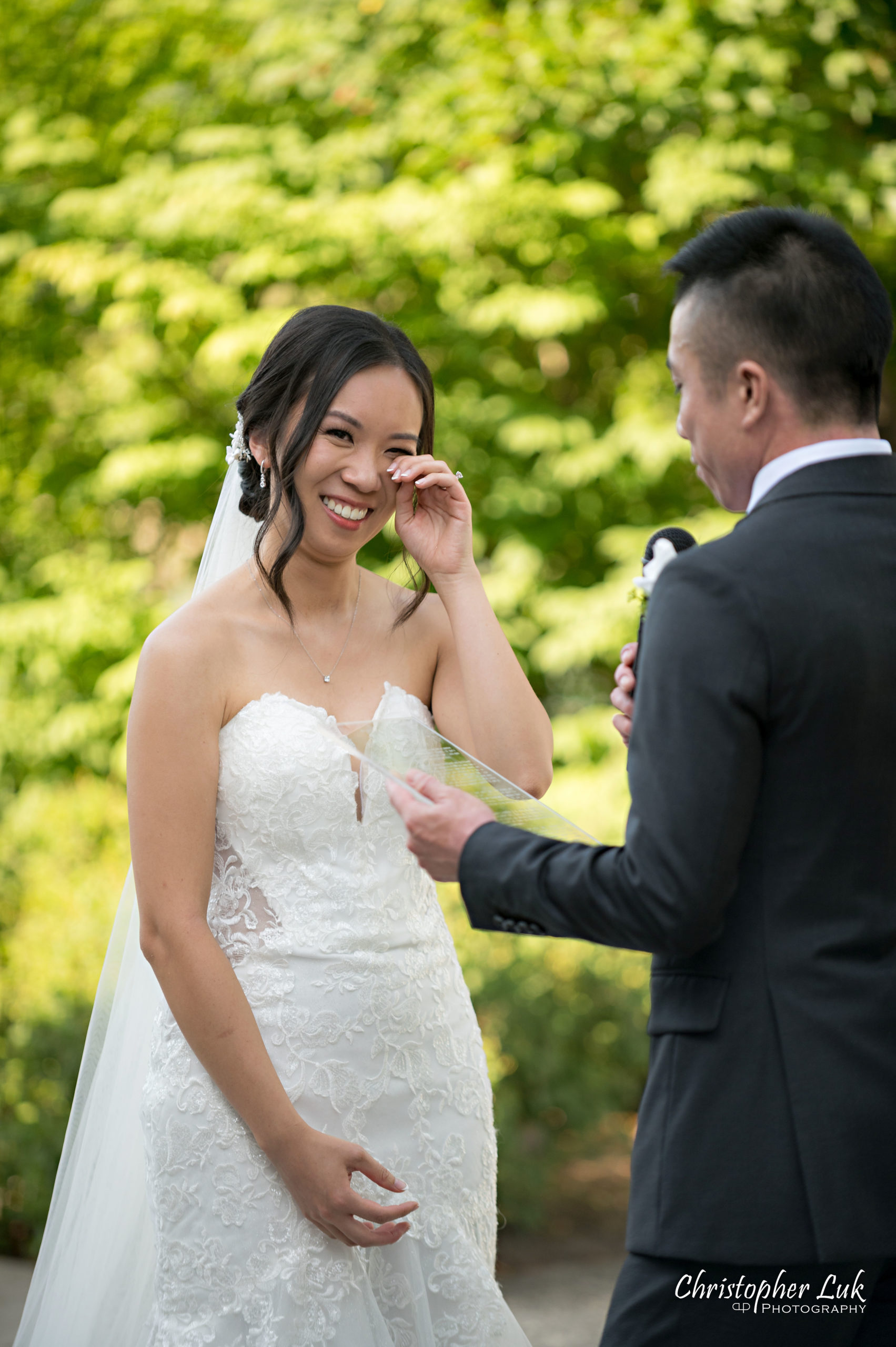 Toronto Wedding Photography The Manor Elizabeth Hall Tent Ceremony Bride Groom Vows Reaction Tears of Joy Portrait