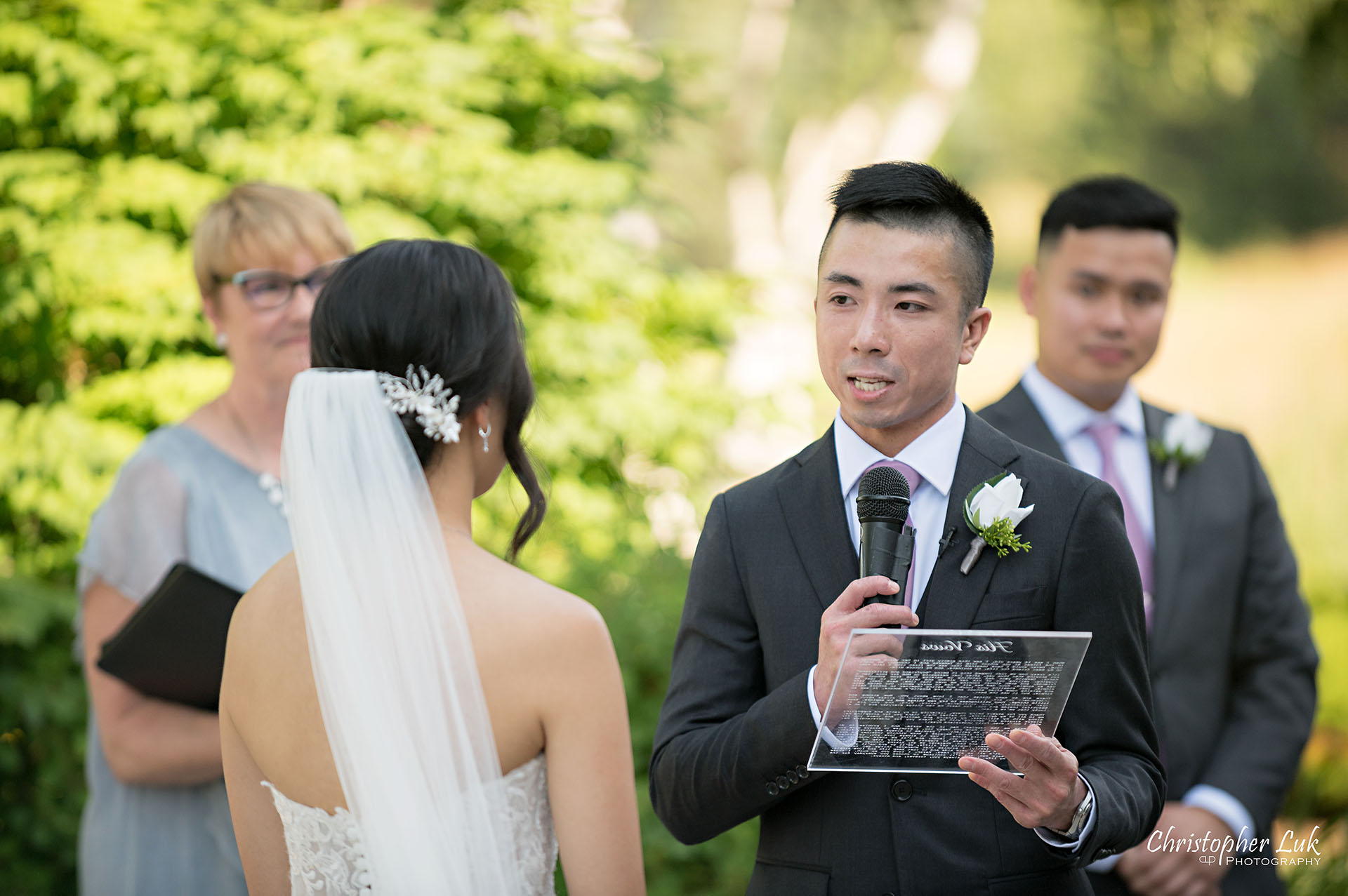 Toronto Wedding Photography The Manor Elizabeth Hall Tent Ceremony Bride Groom Vows Reading