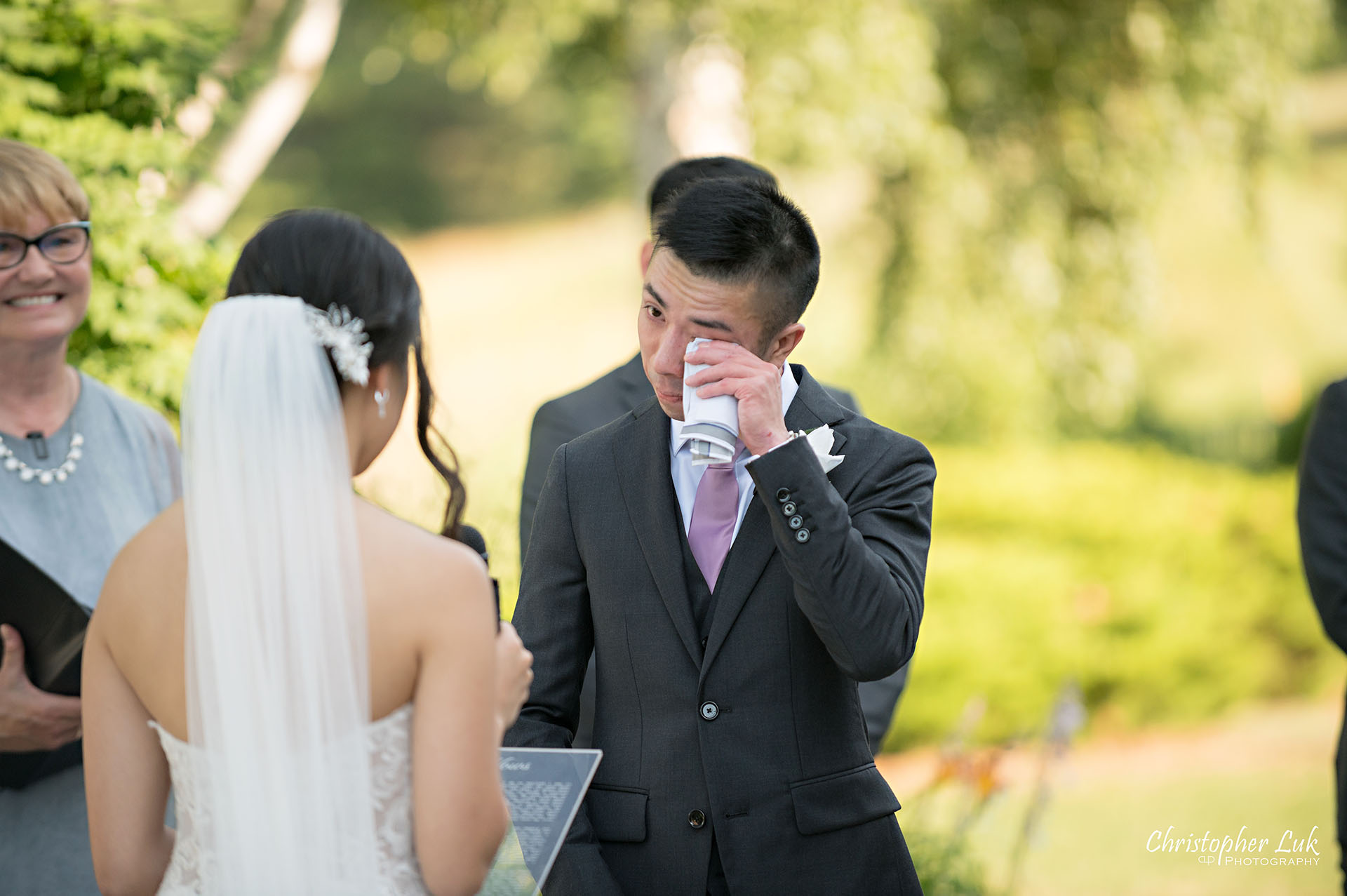 Toronto Wedding Photography The Manor Elizabeth Hall Tent Ceremony Bride Groom Vows Reading Cry Tears of Joy 