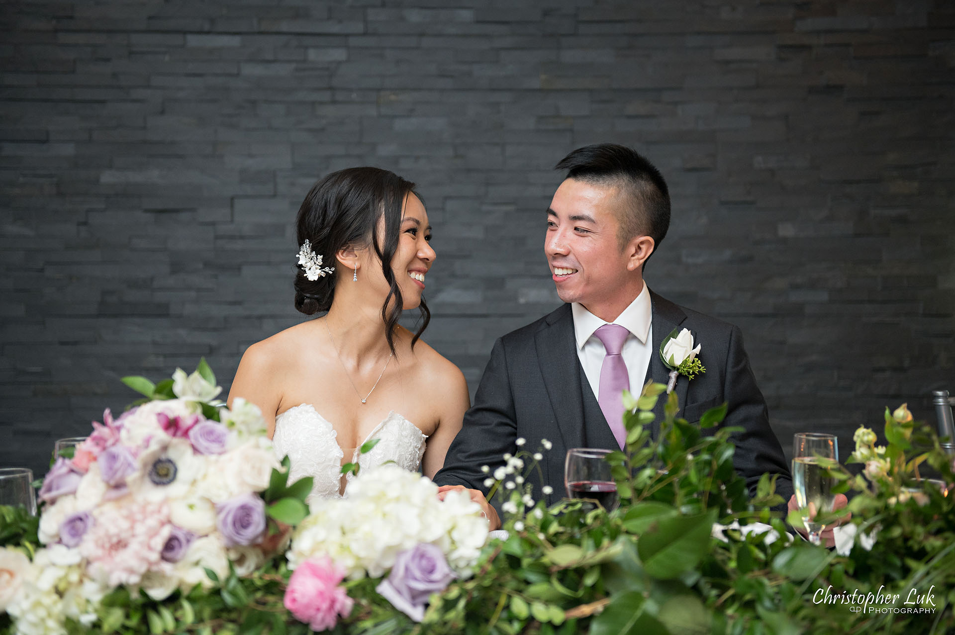 Toronto Wedding Photography The Manor Elizabeth Hall Dinner Reception Head Table Bride Groom Smile