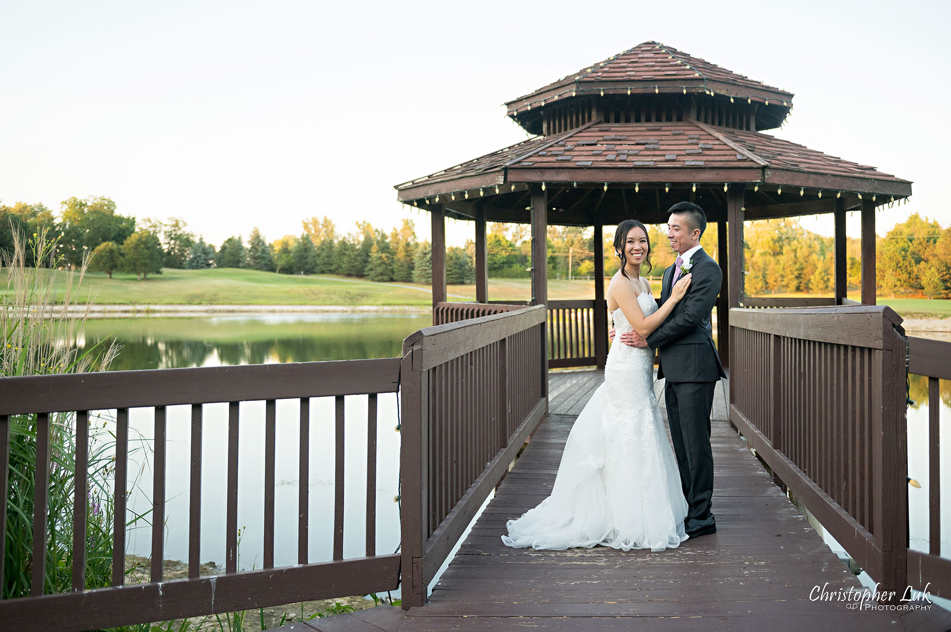 Toronto Wedding Photography The Manor Golden Hour Bride Groom Gazebo Hug Smile