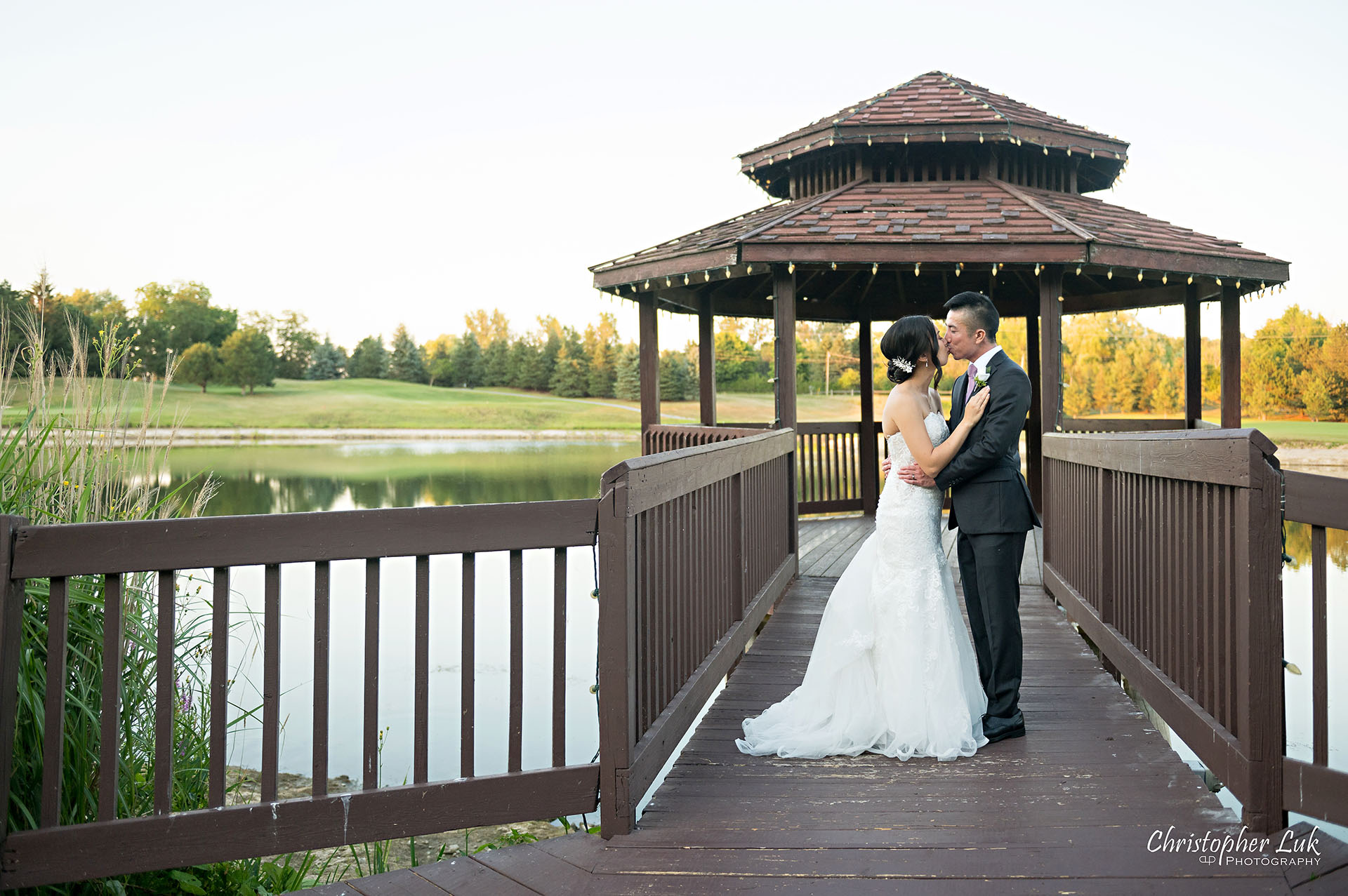 Toronto Wedding Photography The Manor Golden Hour Bride Groom Gazebo Hug Kiss