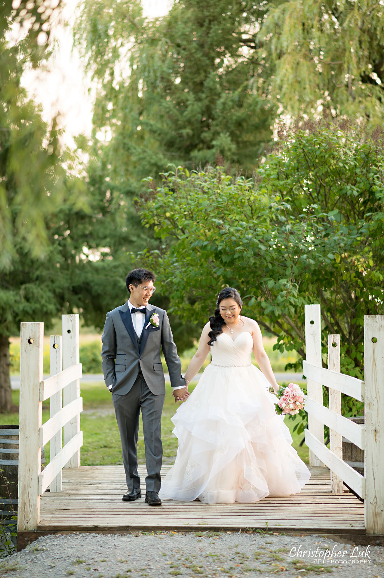 Willow Springs Winery Bride Groom Portrait Candid Natural Photojournalistic Bridge Walking Holding Hands 