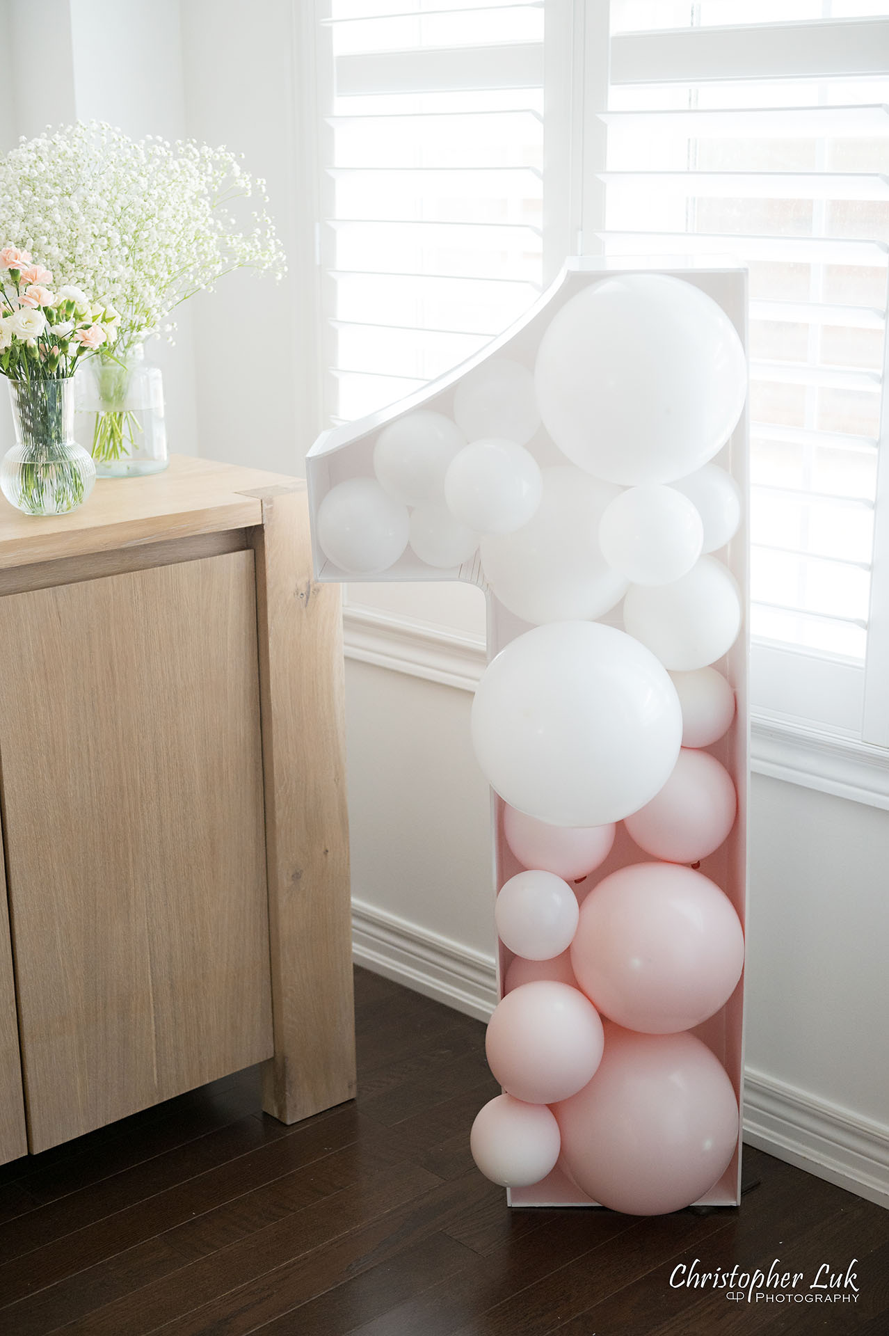 Toronto Family Baby's First Birthday Party Pink DIY Balloon Foam Board Marquee Number 