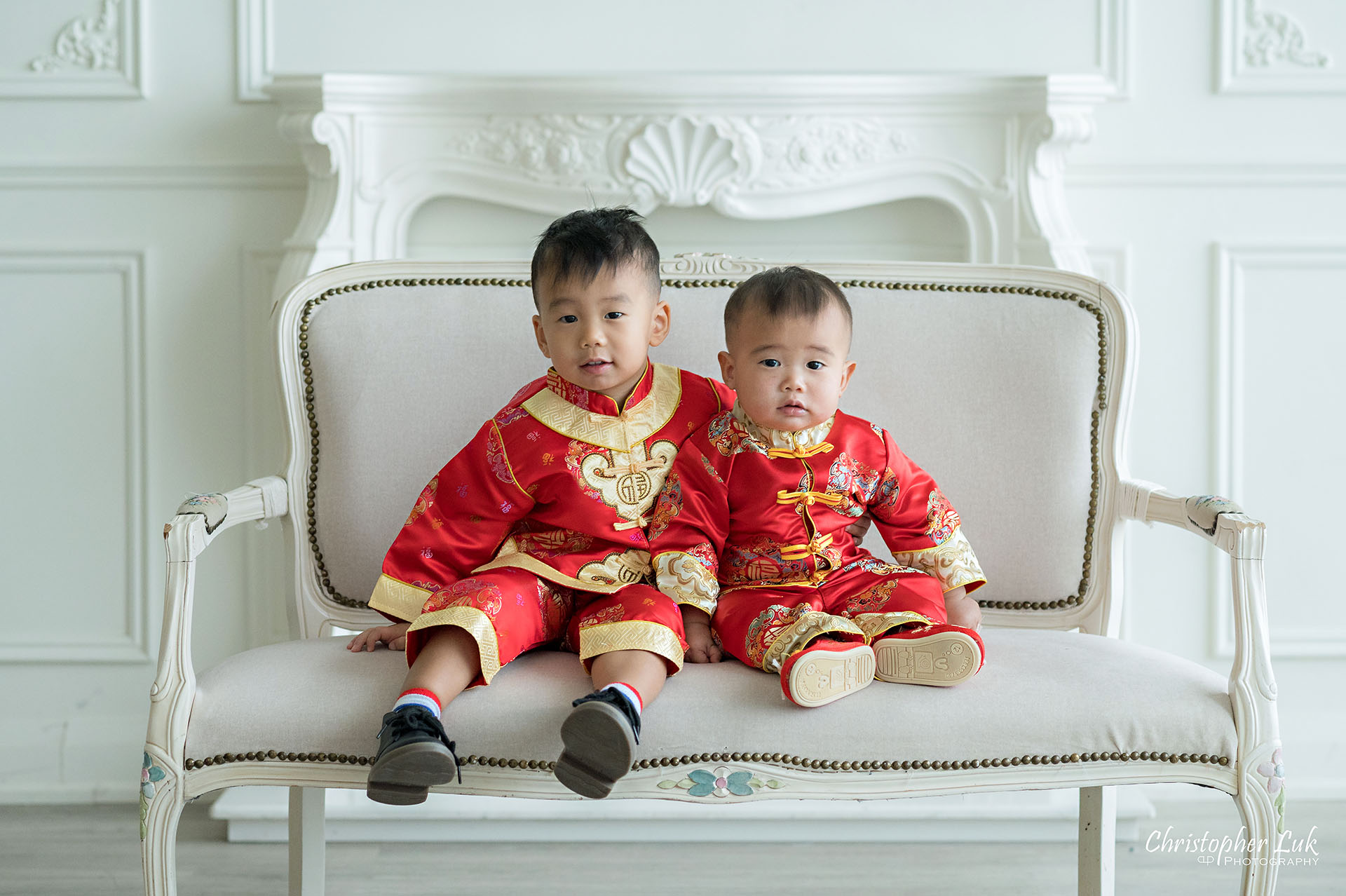 Grandchildren Grandsons Brothers Fun Adorable Cute Precious Seated Family Photos Traditional Chinese Clothing 