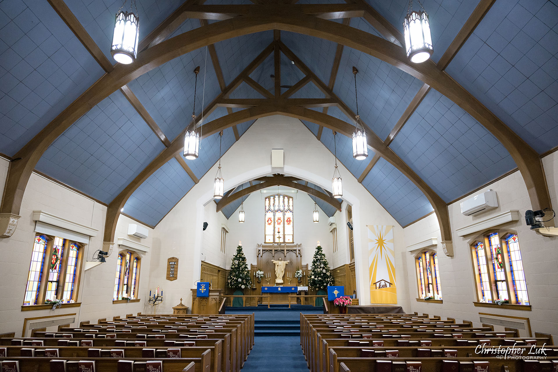 Kitchener Waterloo Church Interior Winter Stained Glass Windows