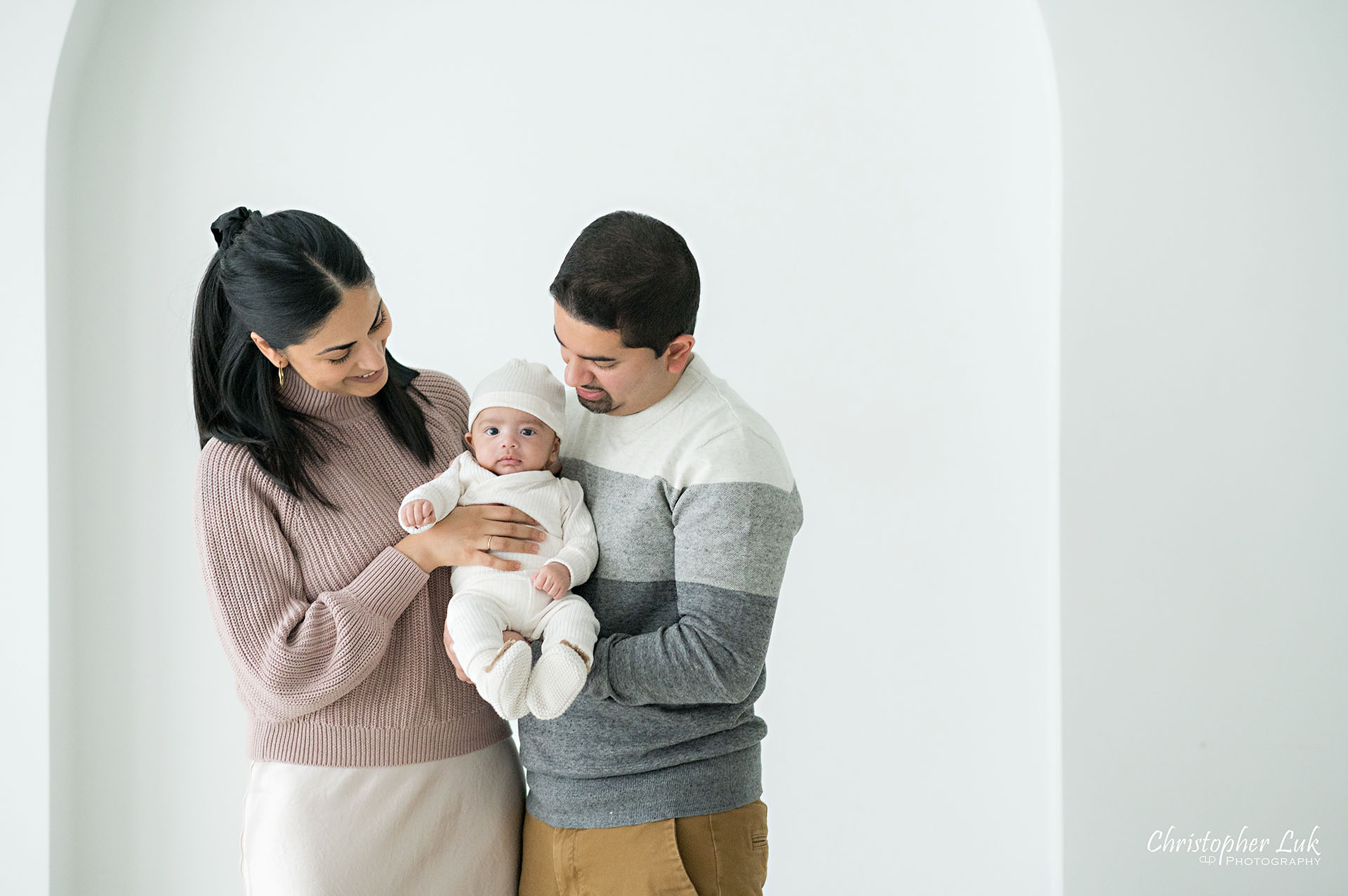 Mom Dad Mother Father Baby Son Natural Candid Smile Standing Together Landscape