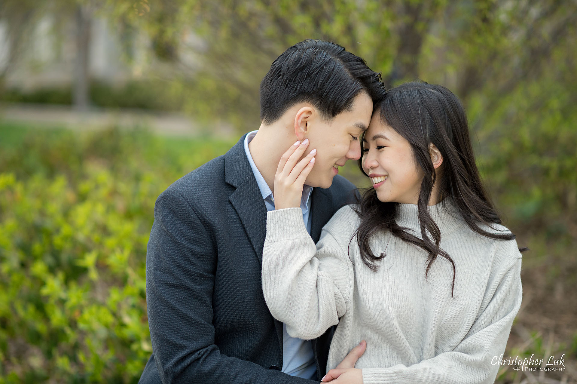 Bride Groom Engagement Session Candid Natural Organic Photojournalistic Sitting Together Hug Smile Fun Laugh Portrait Intimate Hand on Cheek